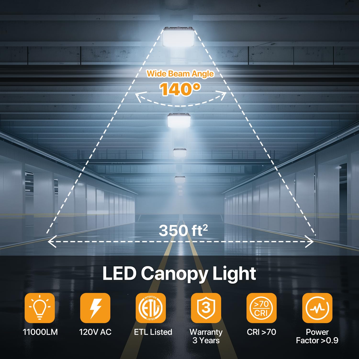 DEMILARE 100W LED Canopy Lights 4-Pack, Selectable Wattage 100/80/60W, IP65, Bronze, Model CNL03