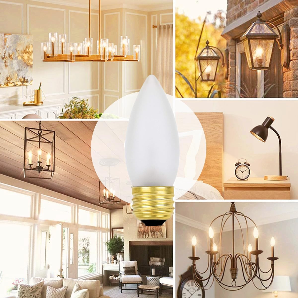 DXMKOP Frosted Flame Tip Chandelier Light Bulb, B11 Medium E26, 40W Equivalent, Glass, White, 66 Pack
