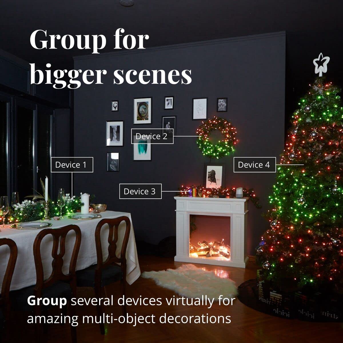 Twinkly LED Light String 600 RGB+White, 157.5ft, IP44, Smart Mappable, Compatible with Alexa & Google Home, Black Wire