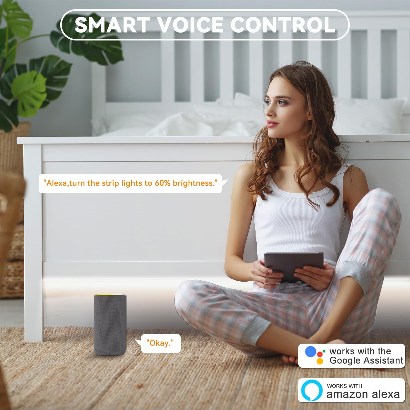 Pautix Cob Led Strip Light 65.6Ft/20M,Work With Alexa/Google Assistant,9600 Leds Daylight White 6000K,Cri93+ Super Bright High L