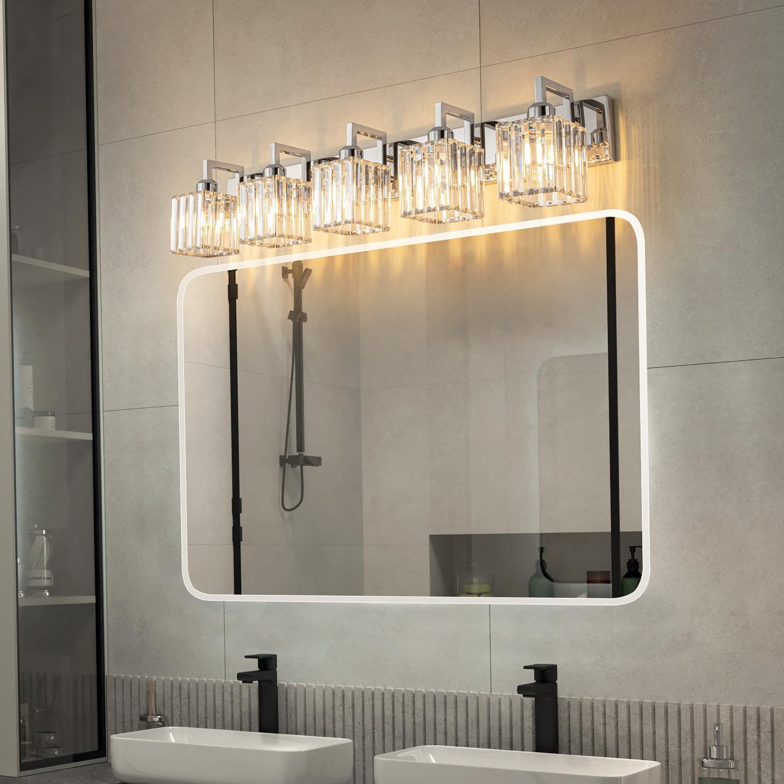 FDPBY Modern Bathroom Vanity Light 5-Light Chrome Crystal Wall Lamp JW-003