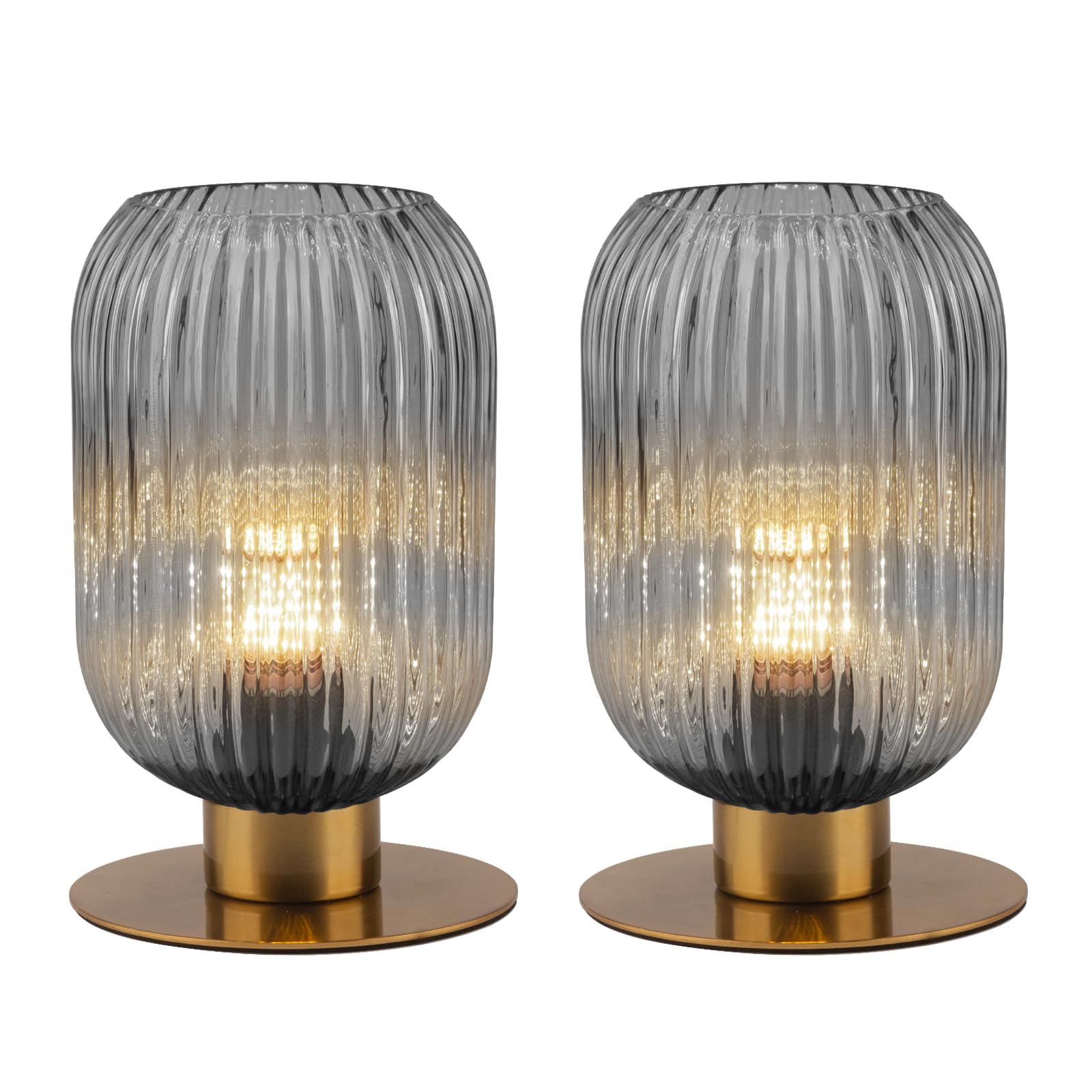 Soutas Bedroom Small Lamps Set of 2, Smoke Glass Table Lamp Living Room Side Table Lamp, Mid Century Modern Gray Bedside Lamp wi