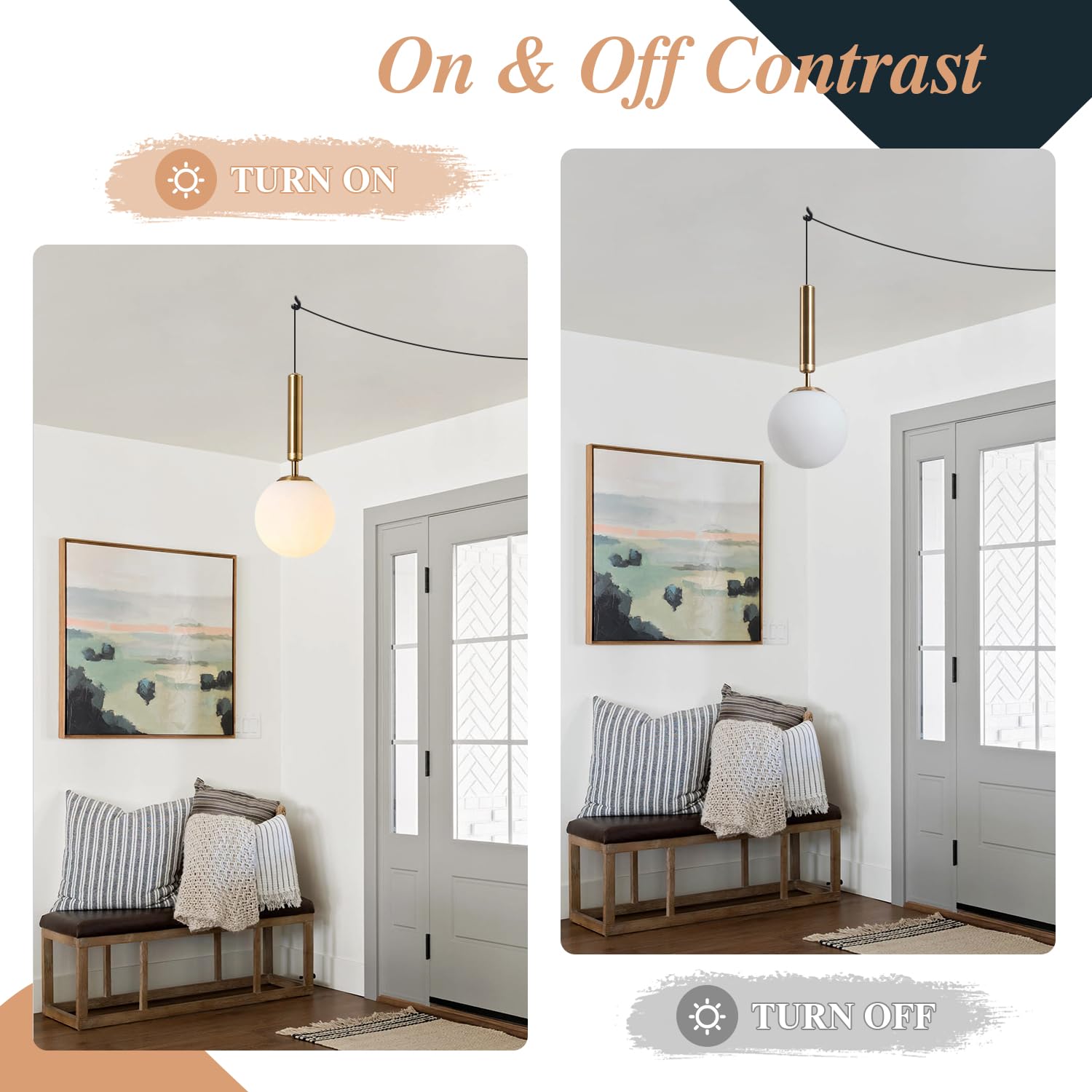 Bokt Mid Century Modern Large Gold Globe Hanging Pendant Light Plug In Brushed Brass White Glass Hanging Lamp Plug In Cord Minim