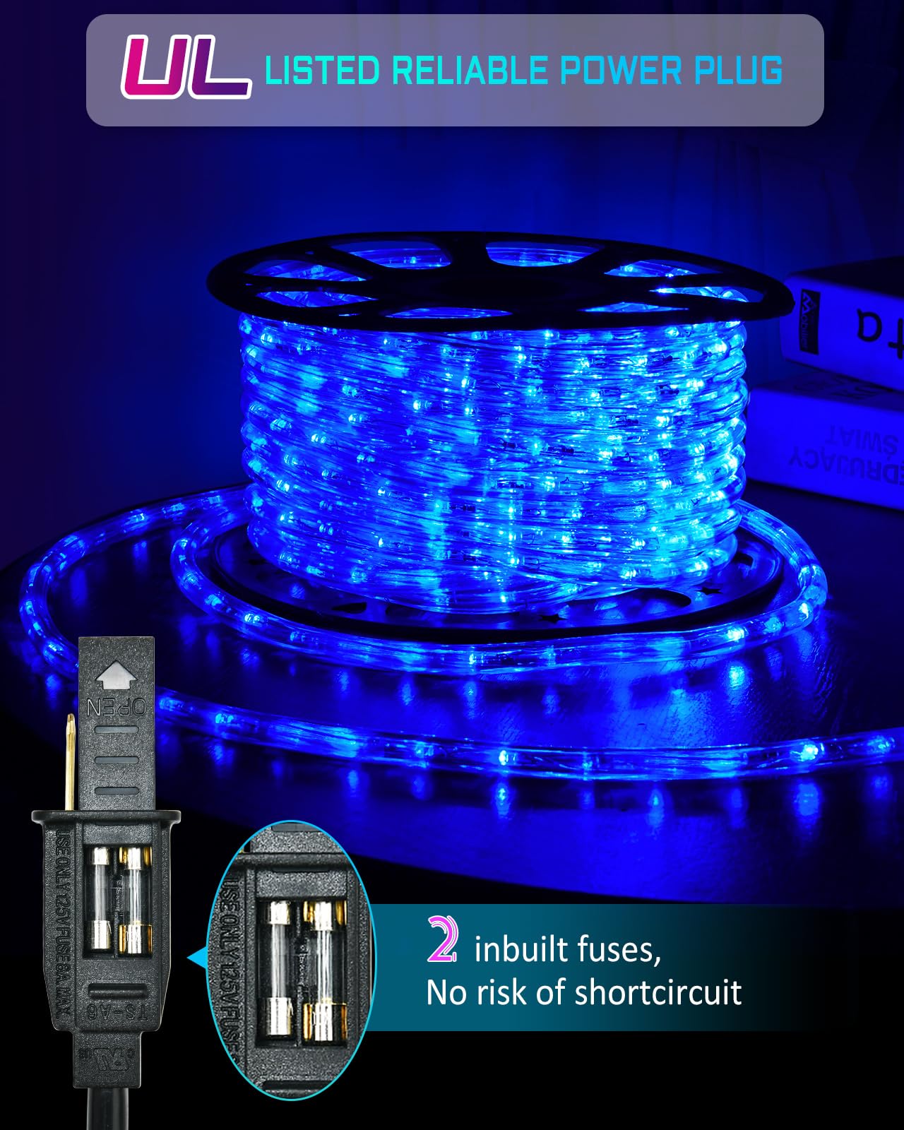 Rope Lights Outdoor Waterproof Christmas 100Ft 720 Led, Flexible Connectable Tube Lights, String Lights Decorative Lighting For Garden Patio Pool Tree Bedroom Xmas Decor (Blue)