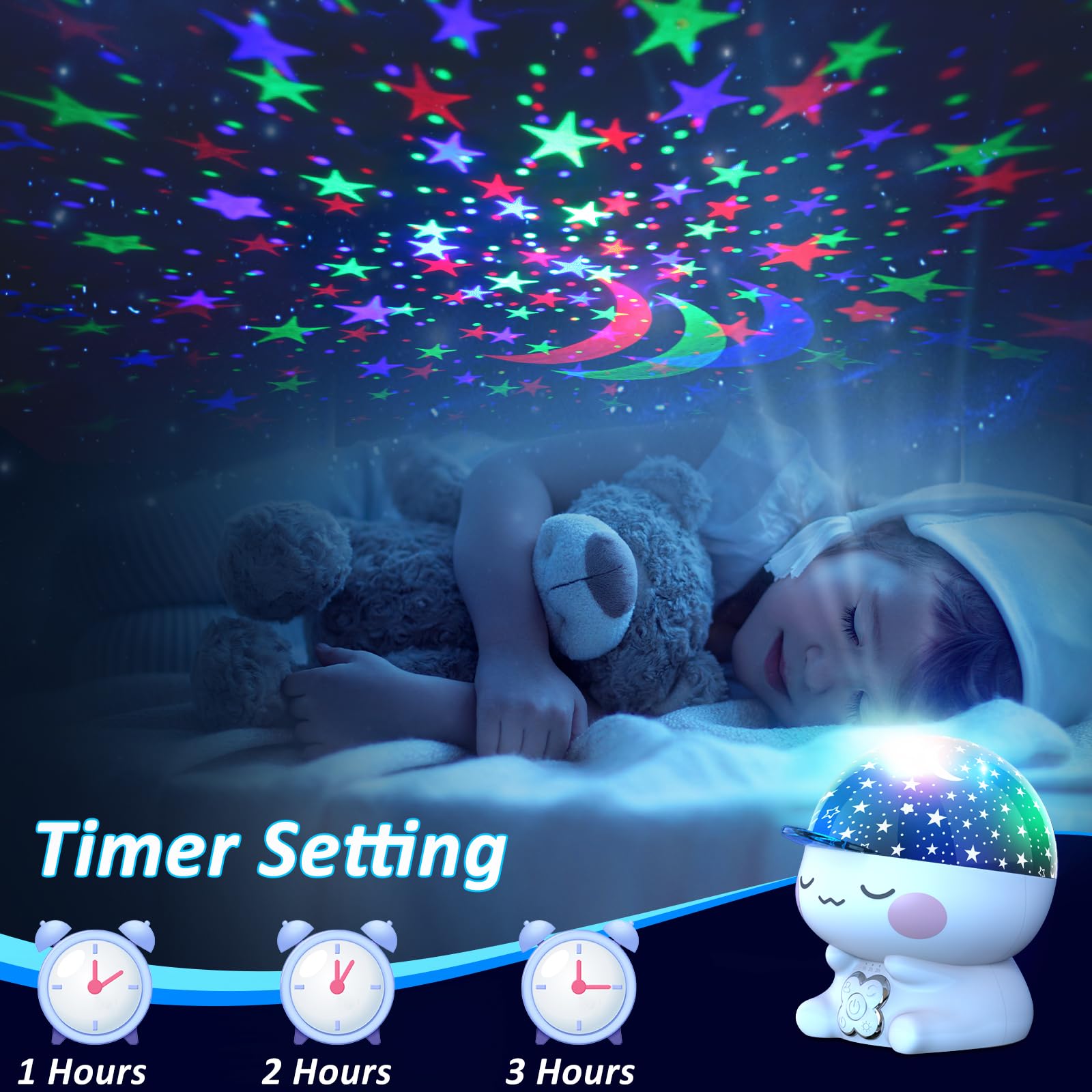 CHENFAN Star Projector Night Light for Kids, 360° Rotation, Timer, Multicolor, Model A-001