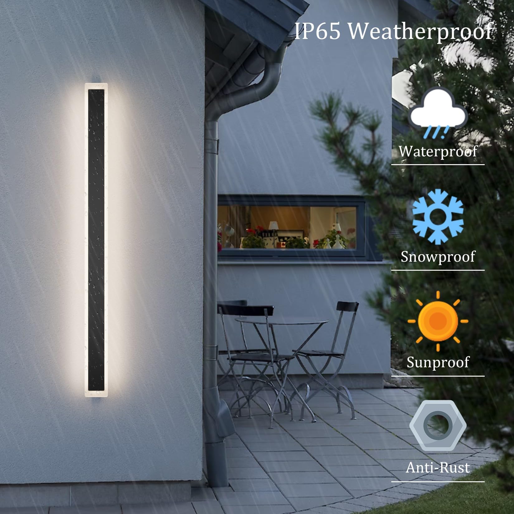 Coinmit Outdoor Wall Sconces - 2 Pack, 47.2in, IP65 Waterproof, Modern LED Lighting, Black for Porch or House