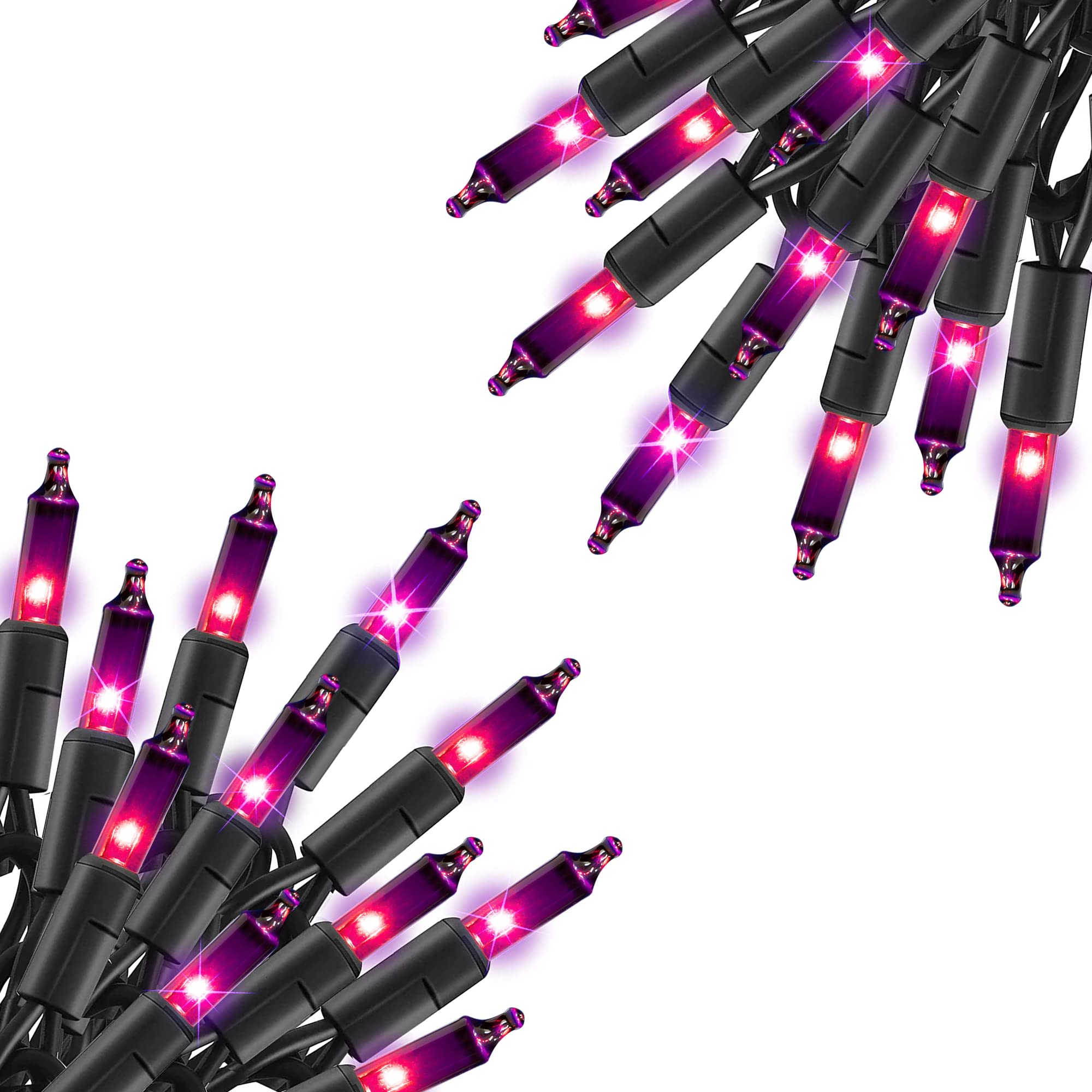TW SHINE Purple Halloween Christmas Lights, 2 Pack 20FT 100 Count Incandescent Halloween Mini String Lights, Waterproof Halloween Decorations for Outdoor Indoor Patio Home Party Garden Yard Decor