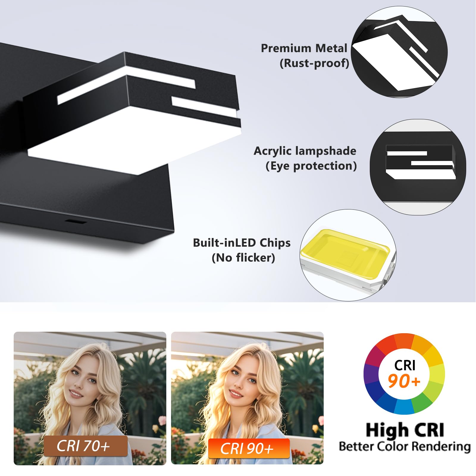 Lkhf Led Modern Bathroom Vanity Light Fixtures  8-Light 55-Inch Dimmable Matte Black Vanity Lights For Bathroom Lighting Fixtures Over Mirror  With 350?Rotatable Acrylic Heads (Cool White 6000K)