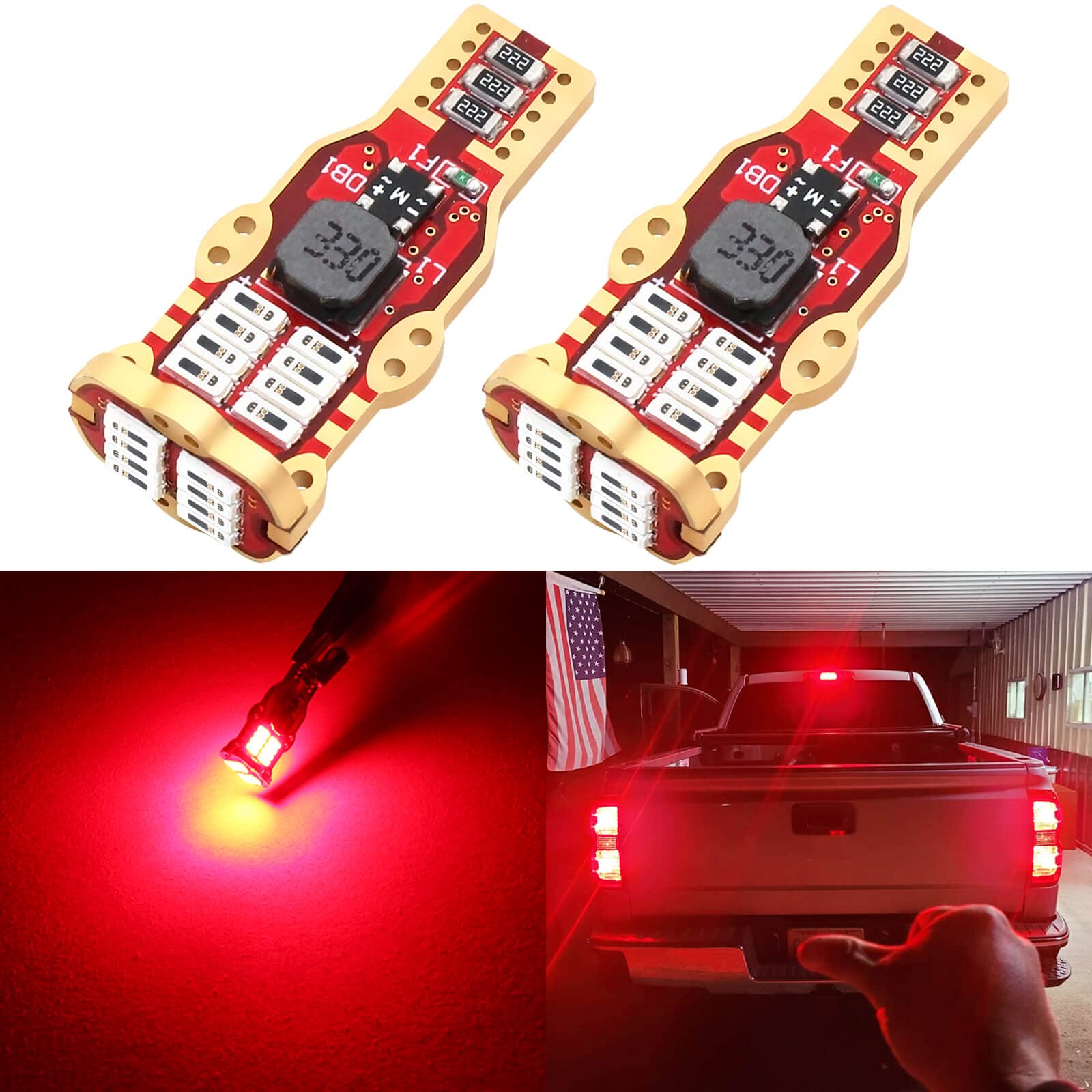 Phinlion 912 921 906 Red Center High Mount Stop Light Led Bulbs Super Bright 4014 24-Smd Chipsets Wedge T15 904 922 Replacement