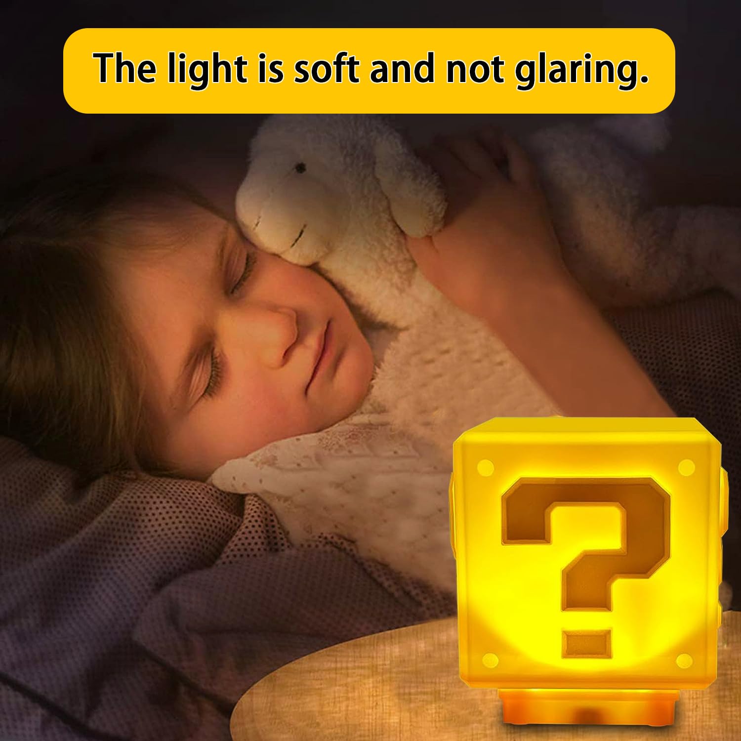 Tnokdy Super Bros Mini Night Light Question Block Toys Night Light For Kids Square Brick Usb Ith Game Sound Effects Lamp For Des
