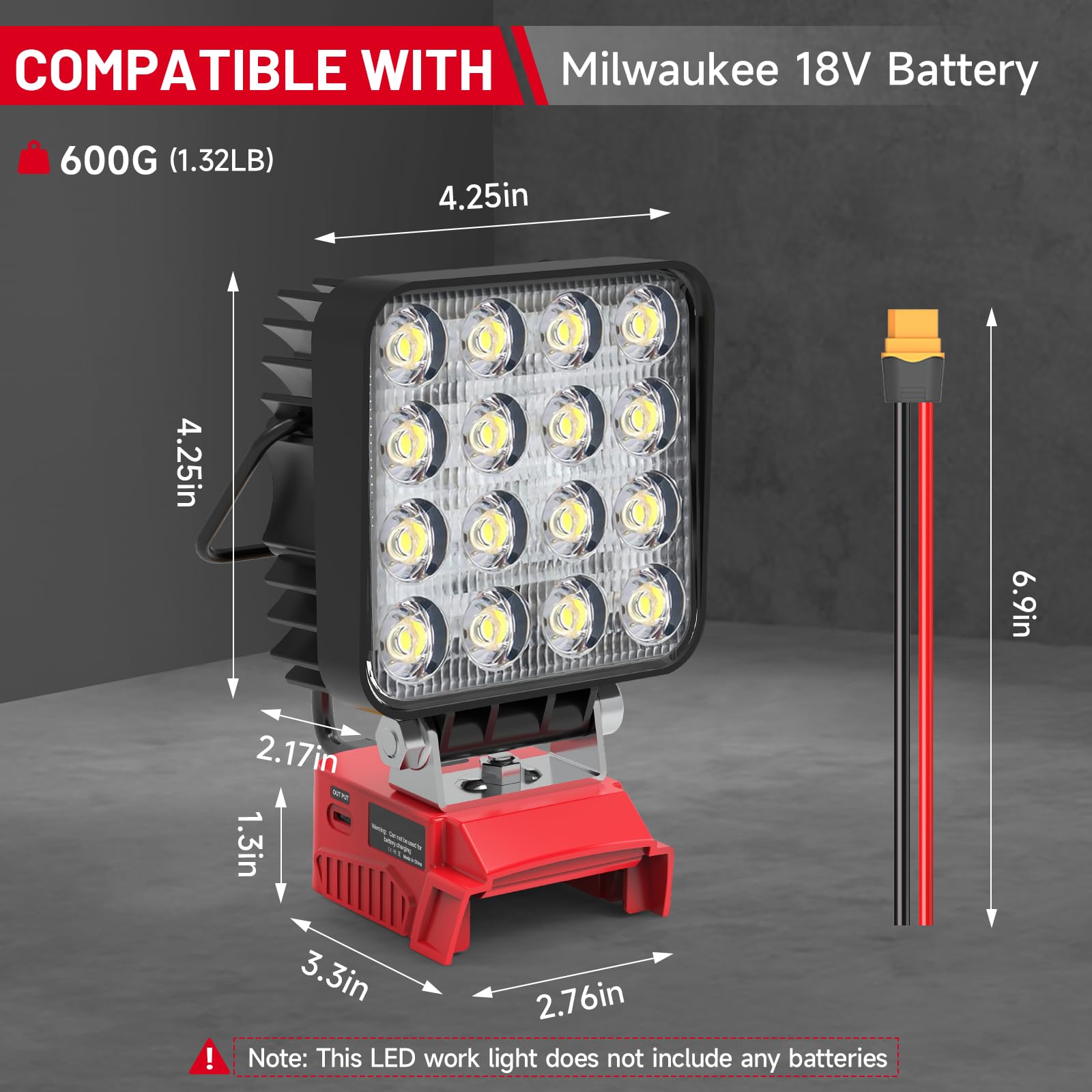 New Upgrade Azocek LED Work Light Compatible with Mil-wau-kee 18V Battery, 48W 4800LM Flashlight, 18V Battery Cordless Work Ligh