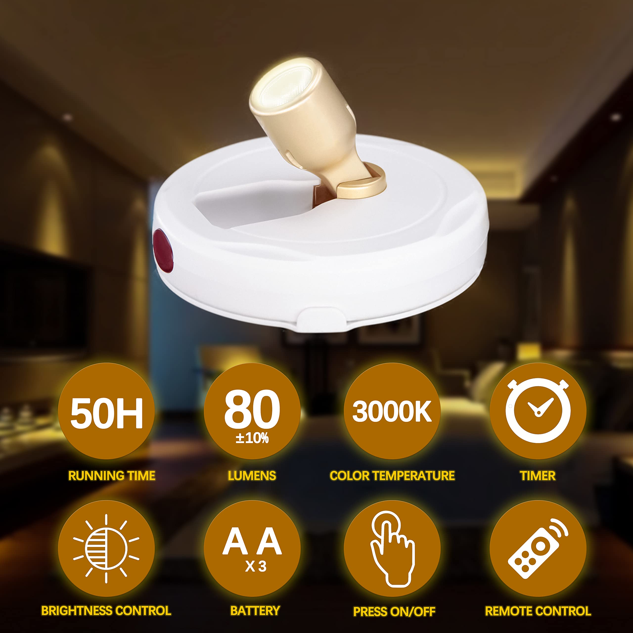 Kanesiki Battery Operated Spotlights, Cordless Picture Light, Dimmable Accent Lighting, Wireless Led Puck Lights, Stick On Light