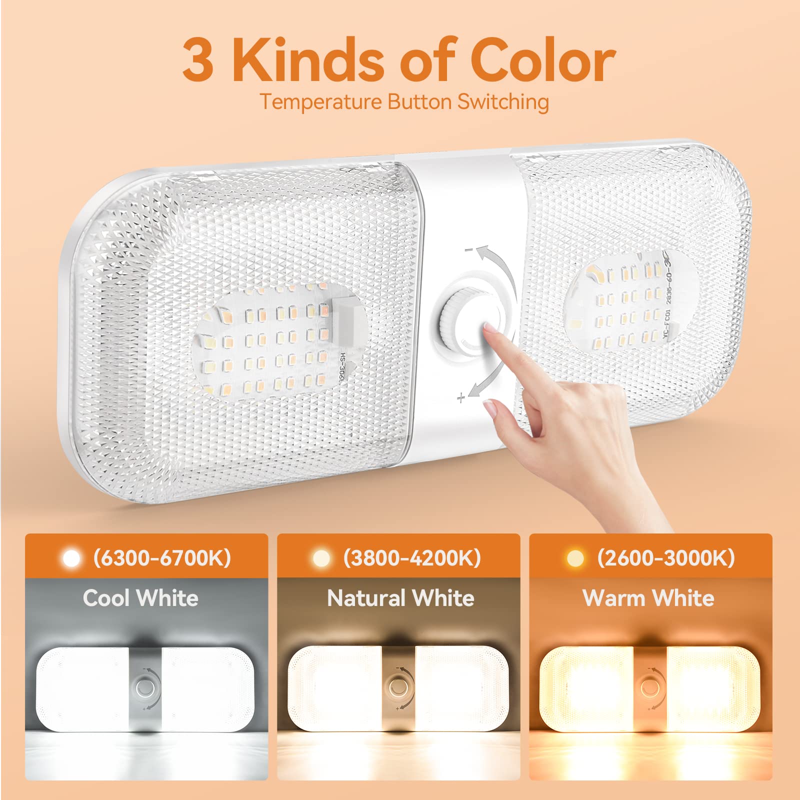 LILTSDRAE RV Lights Interior 1700LM LED Dome Light, 3 Color Options, 12V, 120 LEDs, Crystal Finish, 4PCS