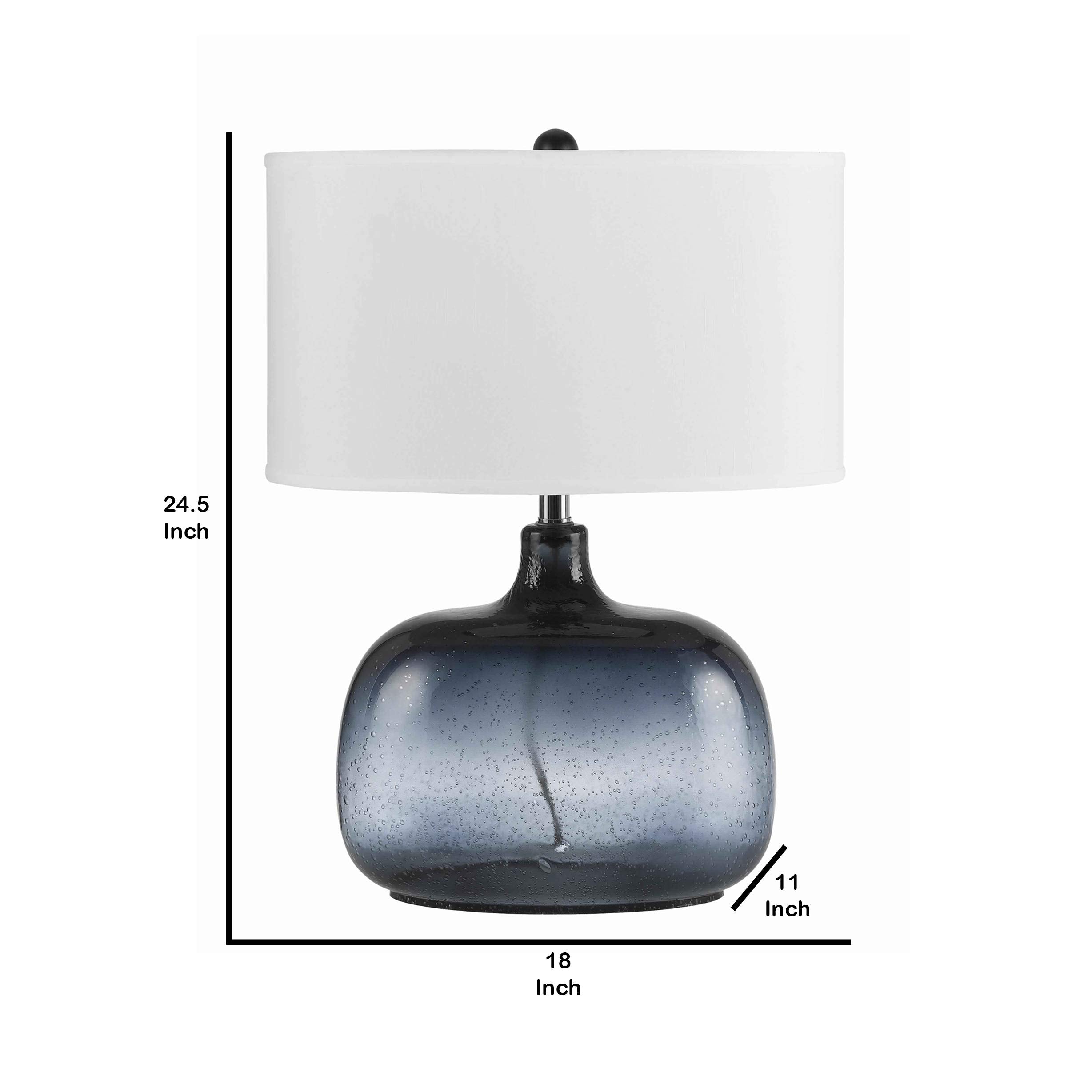 Benzara Glass Table Lamp with Drum Shade, Bubble Design, Model BM223699, Blue and White