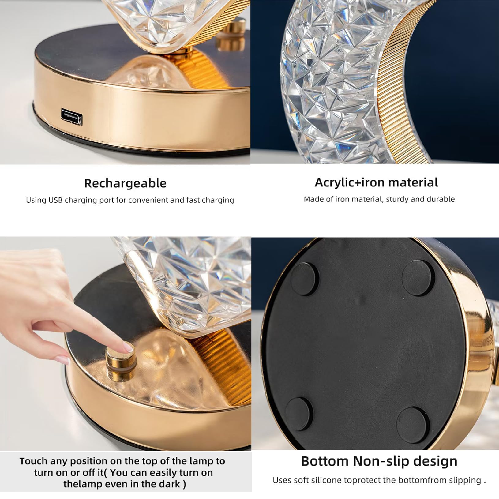 Yinhamnl Moon Lamp, 3 Colors Stepless Dimmable Table Lamp, Touch Control Moon Light, Usb Rechargeable Beside Lamp, Cute Night Li