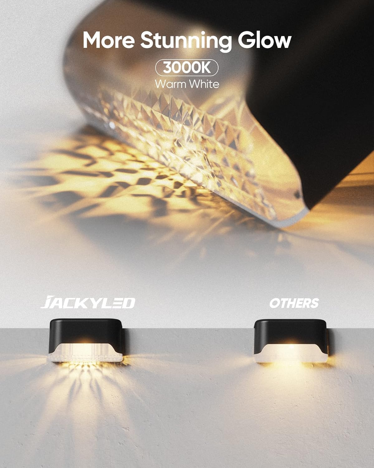 JACKYLED Solar Deck Lights, 8 Pack, Waterproof LED Outdoor Step Light, Black, Model JKSL04-S01P104AUS