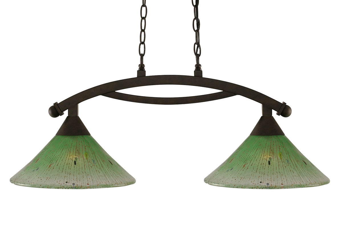 Toltec Lighting 872-BRZ-447 Bow 2 Light Island Light with 12&quot; Kiwi Green Crystal Glass, Bronze Finish