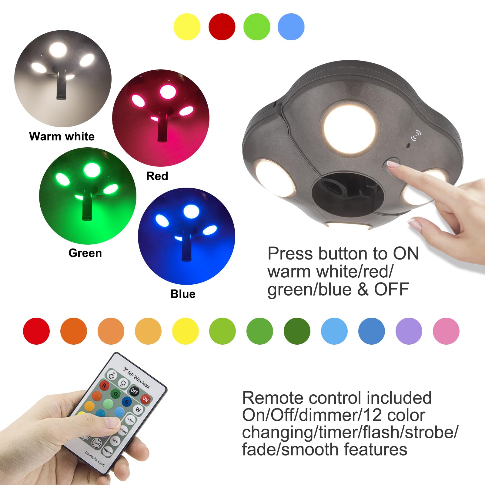 LUXSWAY Battery Operated Umbrella Light, 16 RGB Colors, Remote Control, Brown Plastic, Fits Offset Parasol Umbrella