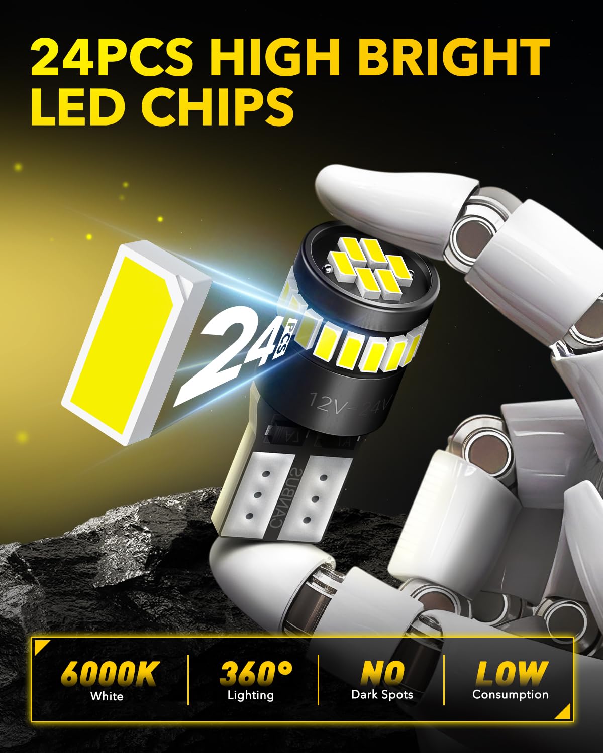 AUXITO 194 LED Light Bulb 6000K White T10 Wedge Pack of 10, Aluminum