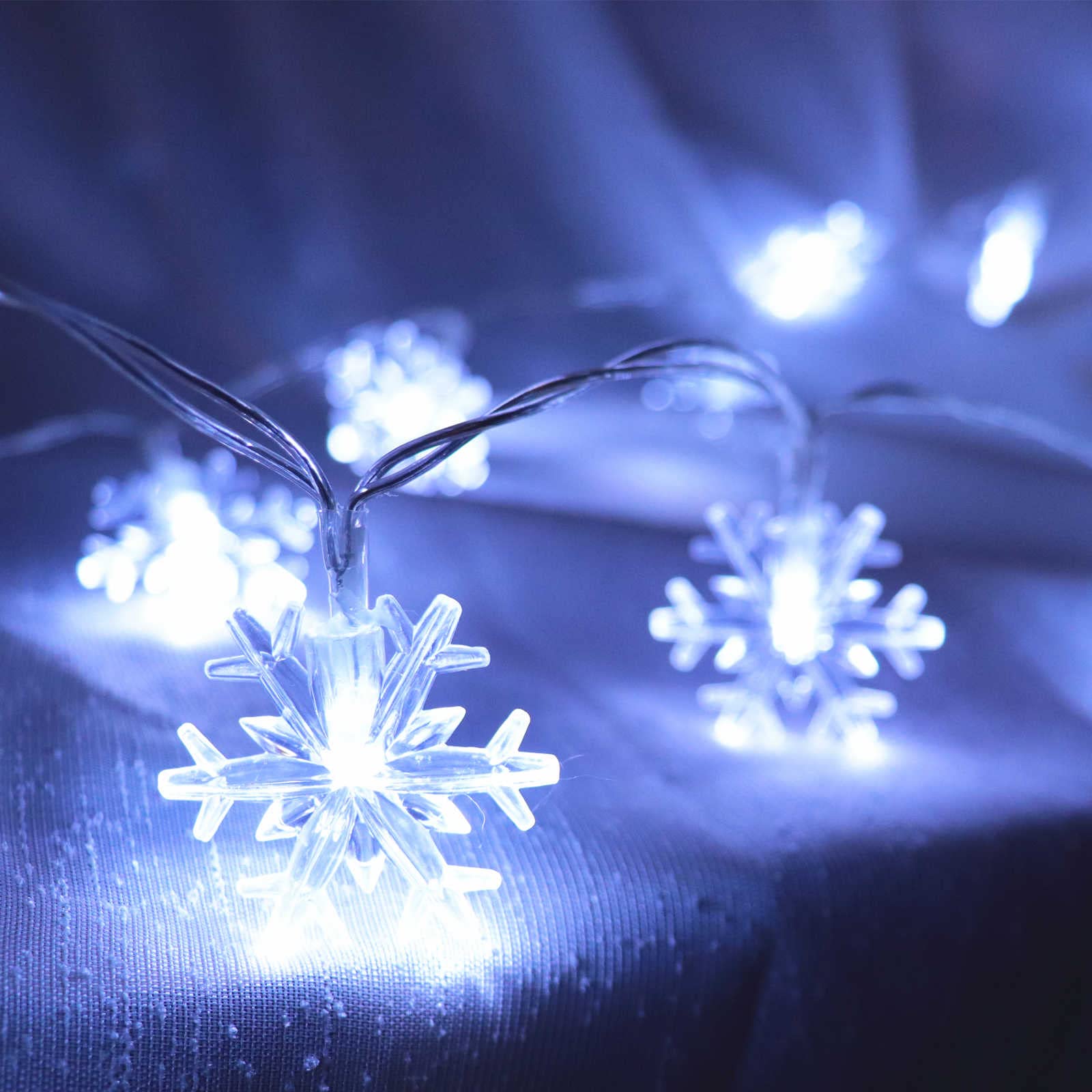 Christmas Snowflake Lights, 20 Ft 40 Led Battery Operated String Lights With Remote, 8 Modes Timer Waterproof Hanging Decor Bedroom Room Party Wall Indoor Outdoor Xmas Tree Decorations White
