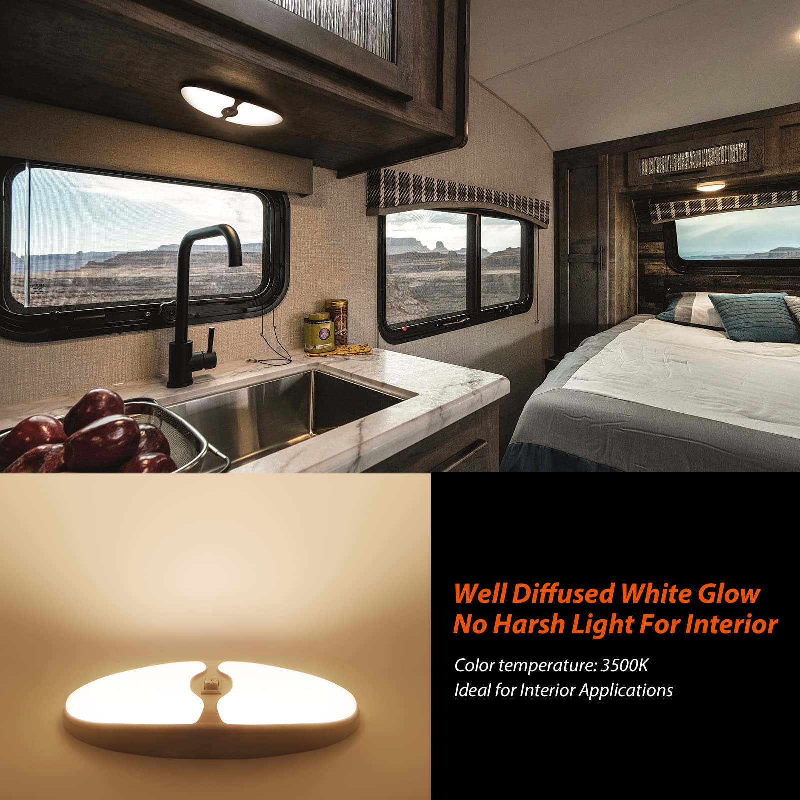 Dream Lighting 12V Led Lighting With Switch Rv Lights Interior Fixture 9Inch Oval Ceiling Light Warm White 3500K 7.4W 450 Lumens