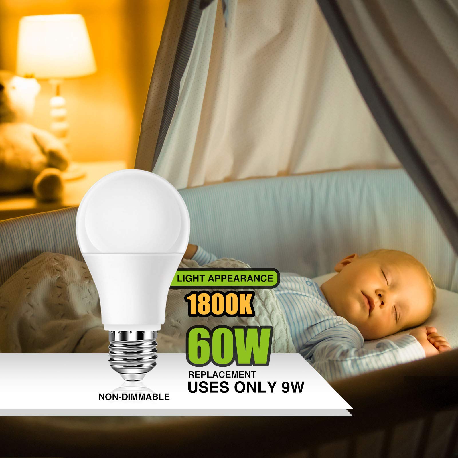 Neporal 9W Night Light Bulbs, Blue Light Blocking Sleep Light Bulbs 1800K, Gentle On Eyes For Sleep And Reading, Soft Warm Light