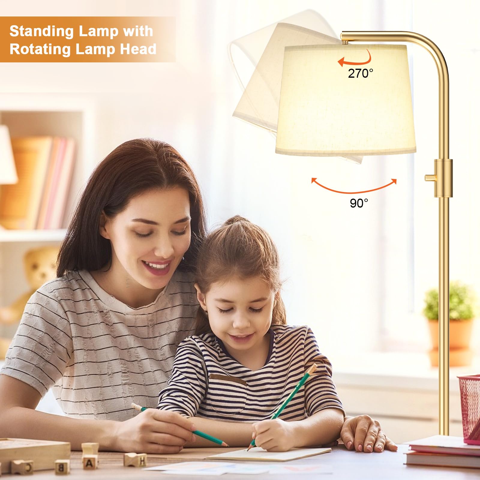 Ambimall Floor Lamp - Fully Dimmable 9W LED, Iron, 63.4 inches, Gold and Light Beige