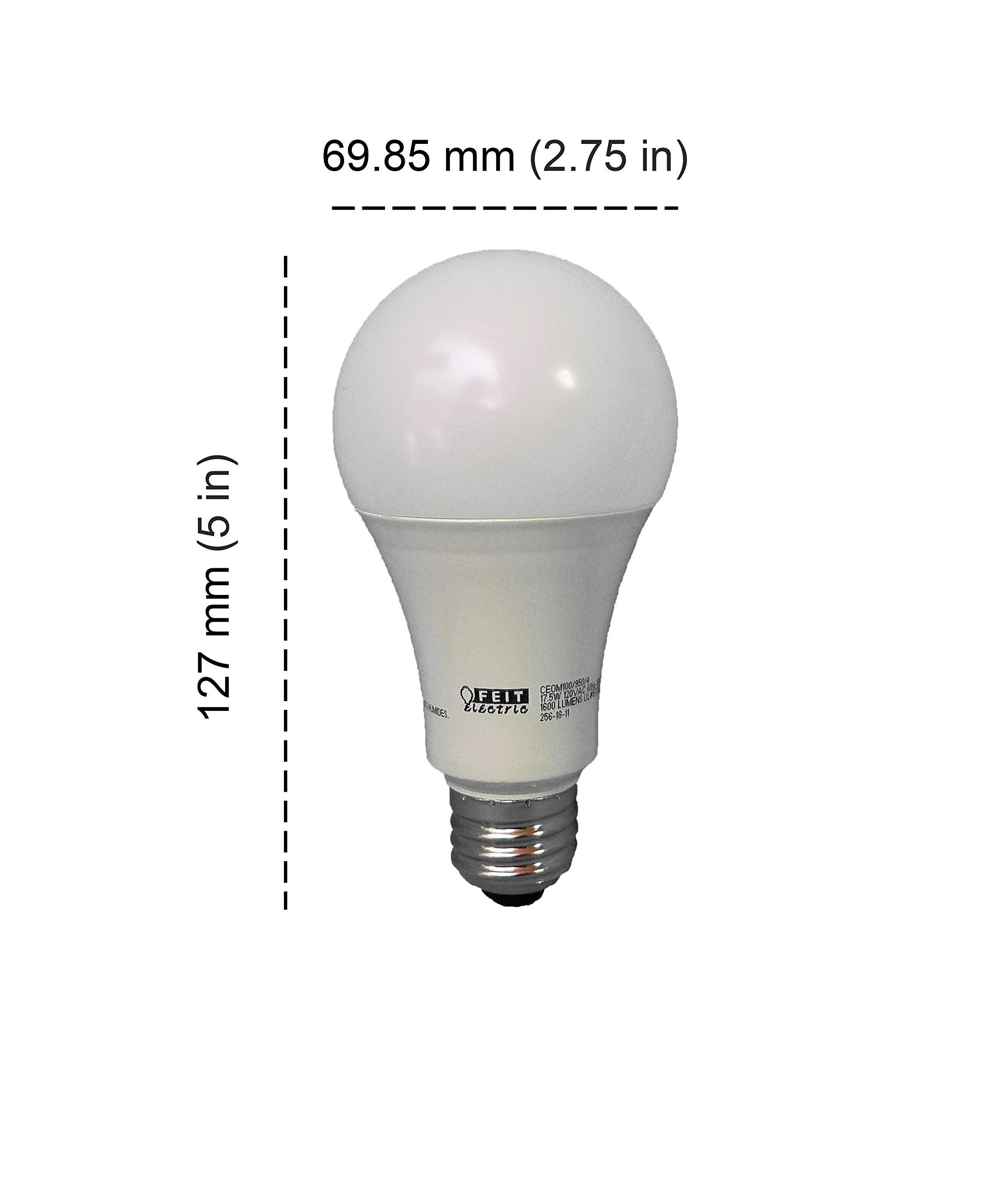 Feit Electric Dimmable LED Bulbs 5000K Daylight, 100W Replacement, 17.5W, White, 4-Pack (Model: CEOM100/950/