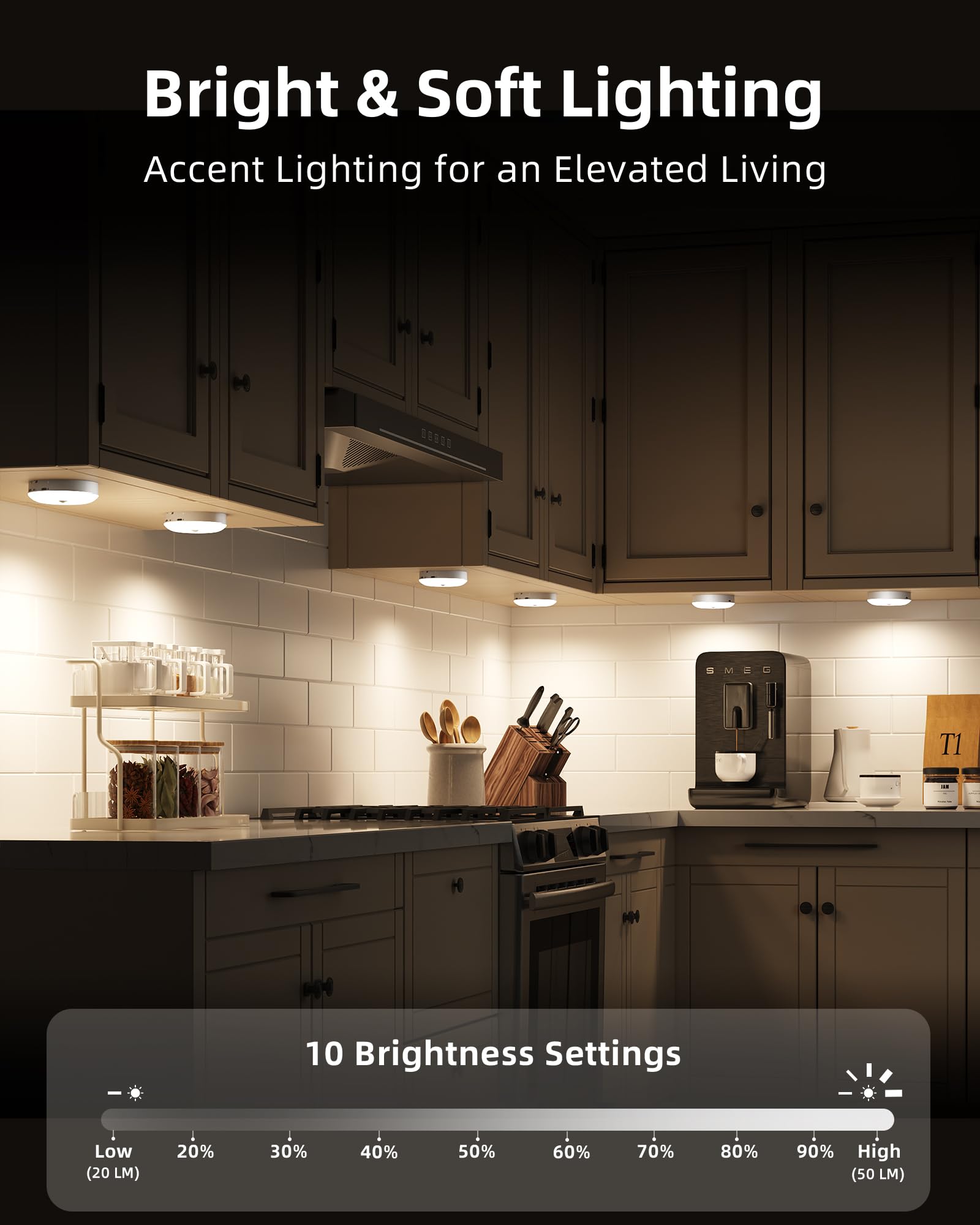 Ezvalo Under Cabinet Lighting, Rechargeable Motion Sensor Puck Lights With Remote, 3 Color Temps &12 Rgb Led Battery Operated Le