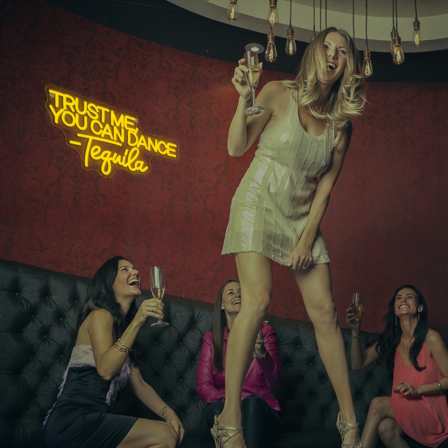 Dreamfort Trust Me You Can Dance Tequila Neon Sign Yellow Letter Neon Lights Vibrant Orange Neon Bar Signs For Wall Decor Usb Light Up Sign For Home Bar Man Cave Party Club Restaurant