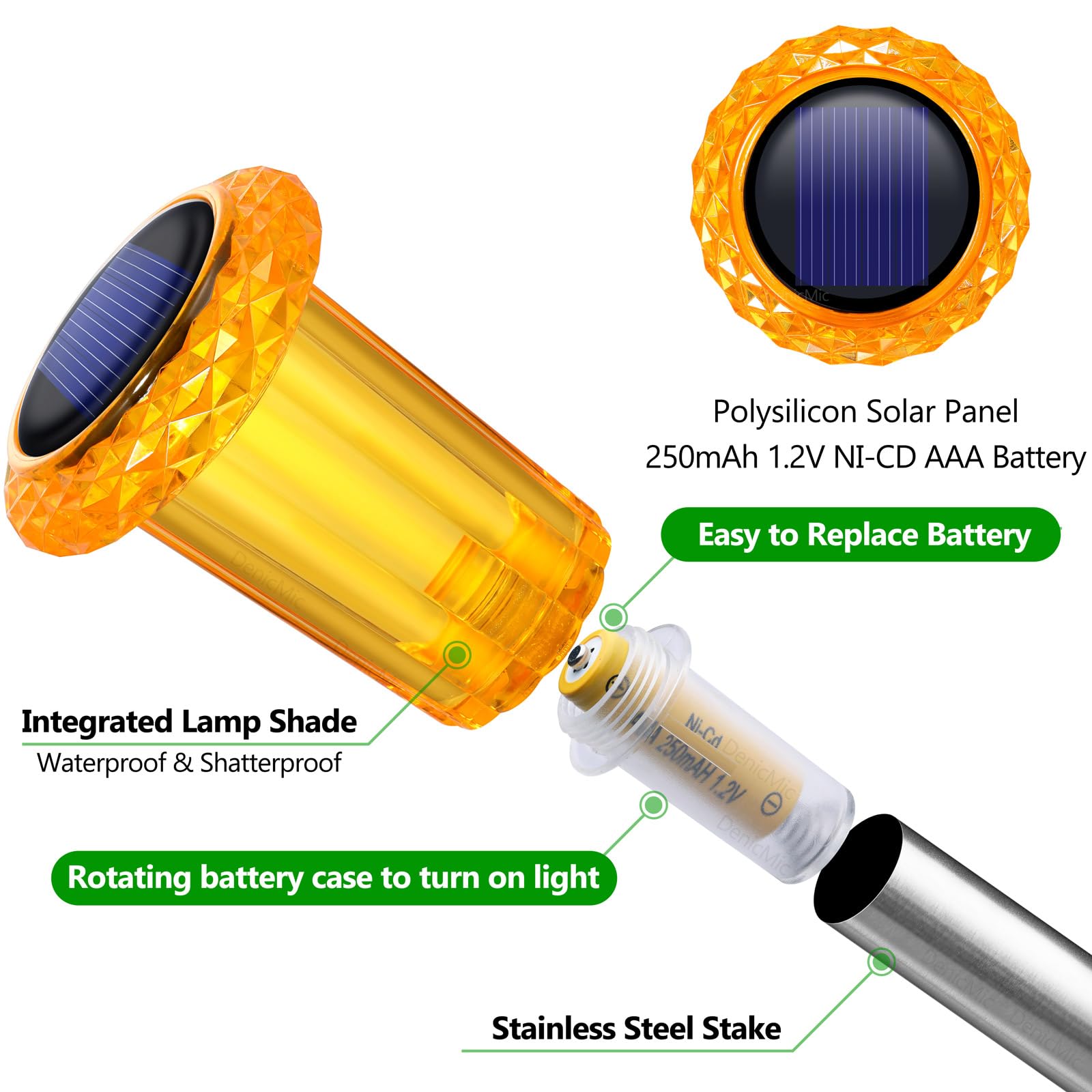 Denicmic Solar Lights Outdoor Pathway Lights Led Waterproof Acrylic Lamp Head Stainless Steel Stake For Yard Garden Landscape Pa