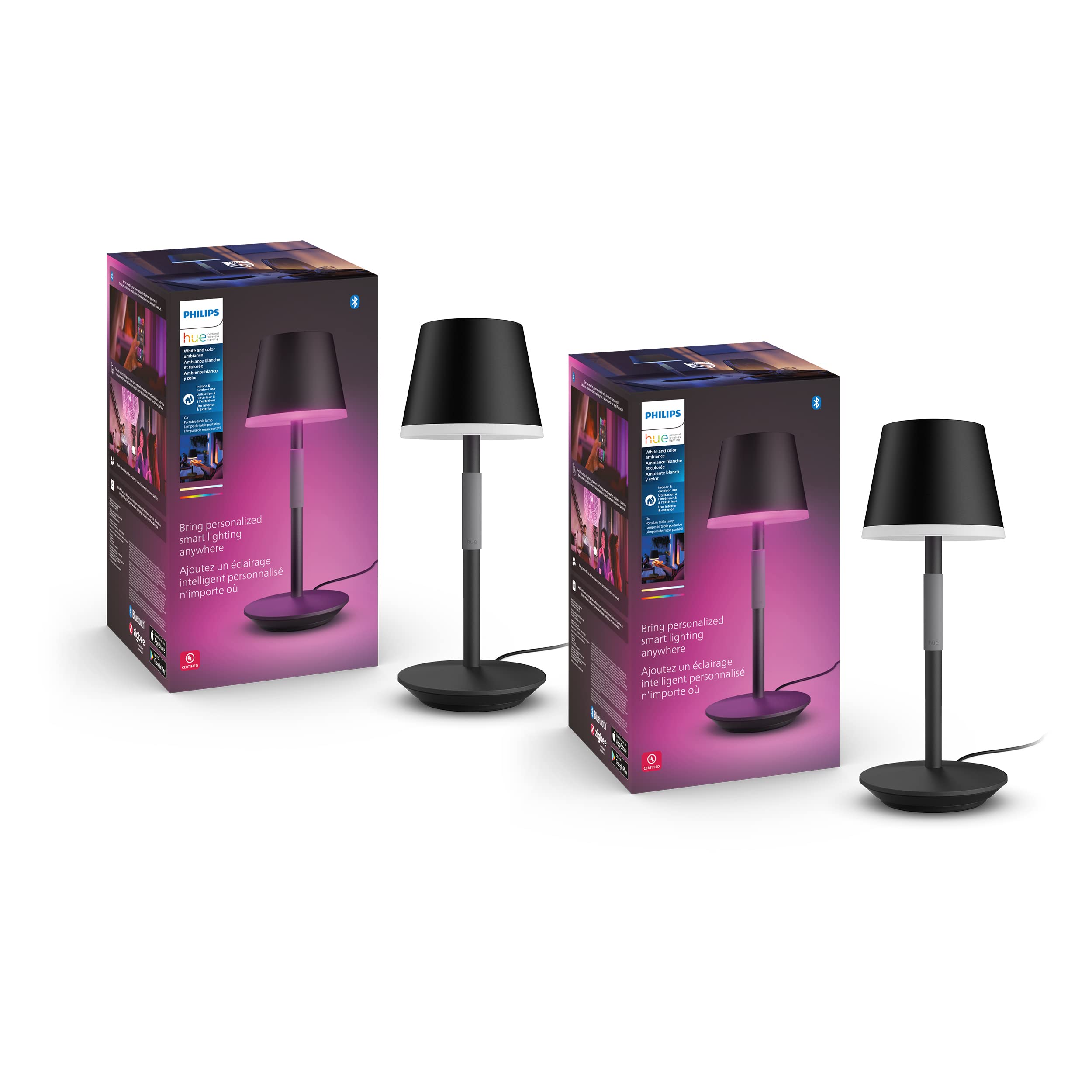 Philips Hue Go Smart Portable Table Lamp - Black - White and Color Ambiance LED - 2 Pack - Indoor/Outdoor Use - Model R576454-2
