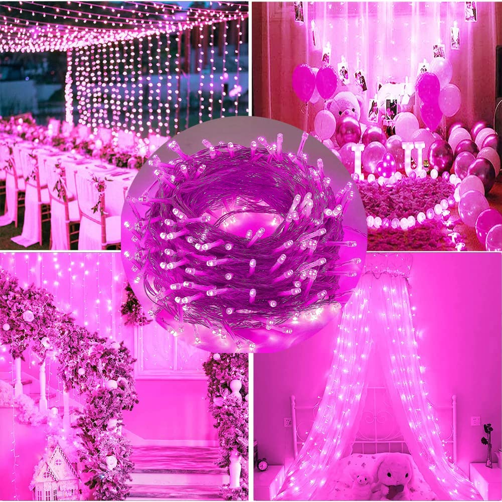 FULLBELL Pink String Lights 100 LED 33 Ft Transparent Wire Indoor Outdoor Decorative Lighting FLEDSTL10M80D