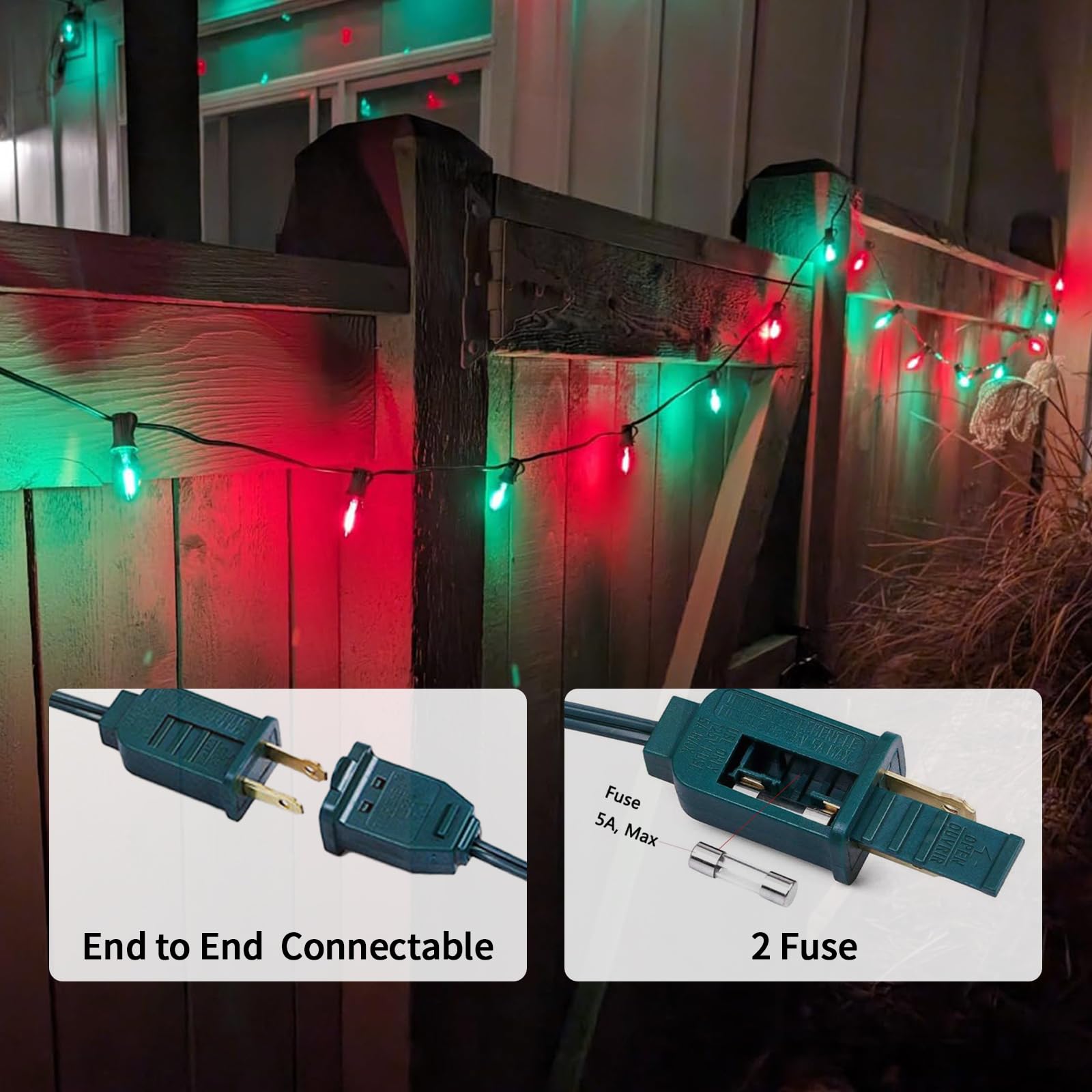Chyparty 25Ft C7 Christmas Lights Outdoor  Red Green Classic 2-Color Led String Lights For Roof  Fence  Tree  Traditional Holiday Decor
