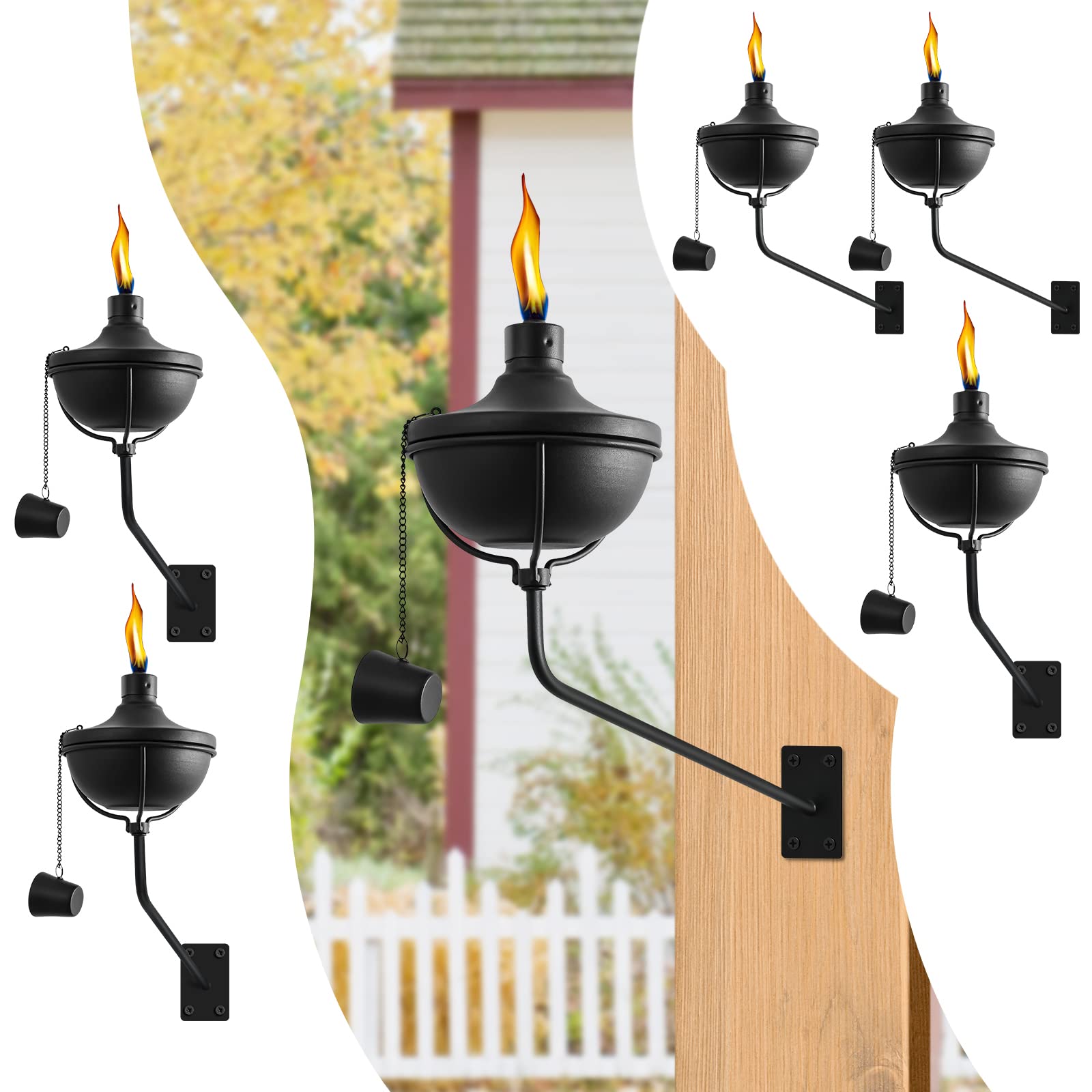 Fan-Torches Wall Mounted Citronella Torches Set Of 6, 24 Oz Garden Torches For Outside, Refillable Flame Light Torch, Outdoor Me