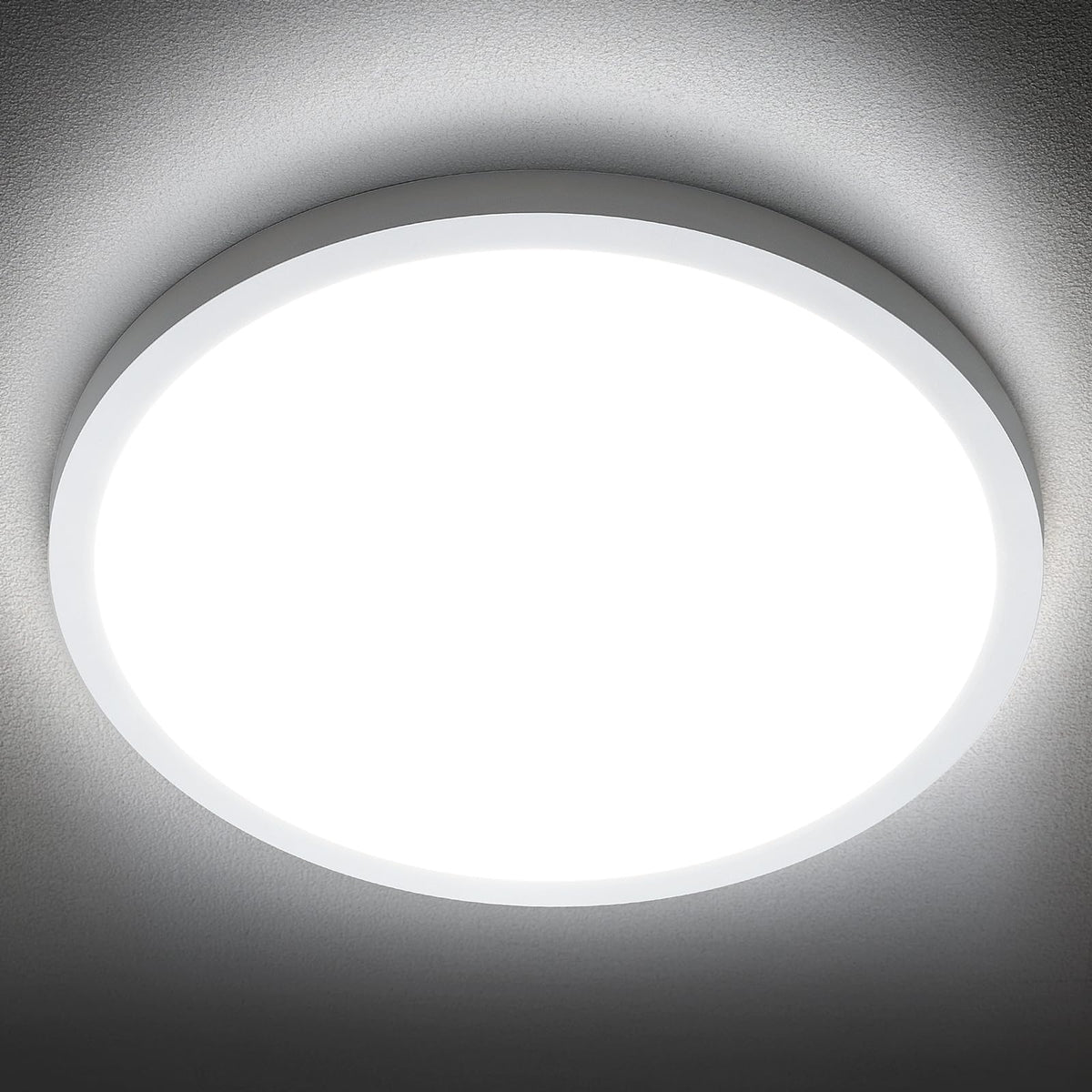 SunRider LED Flush Mount Ceiling Light Fixture, 6000K Cool White, 2400LM, 12 Inch 24W Modern Round Flat Lights, 240W Equiv. Pane