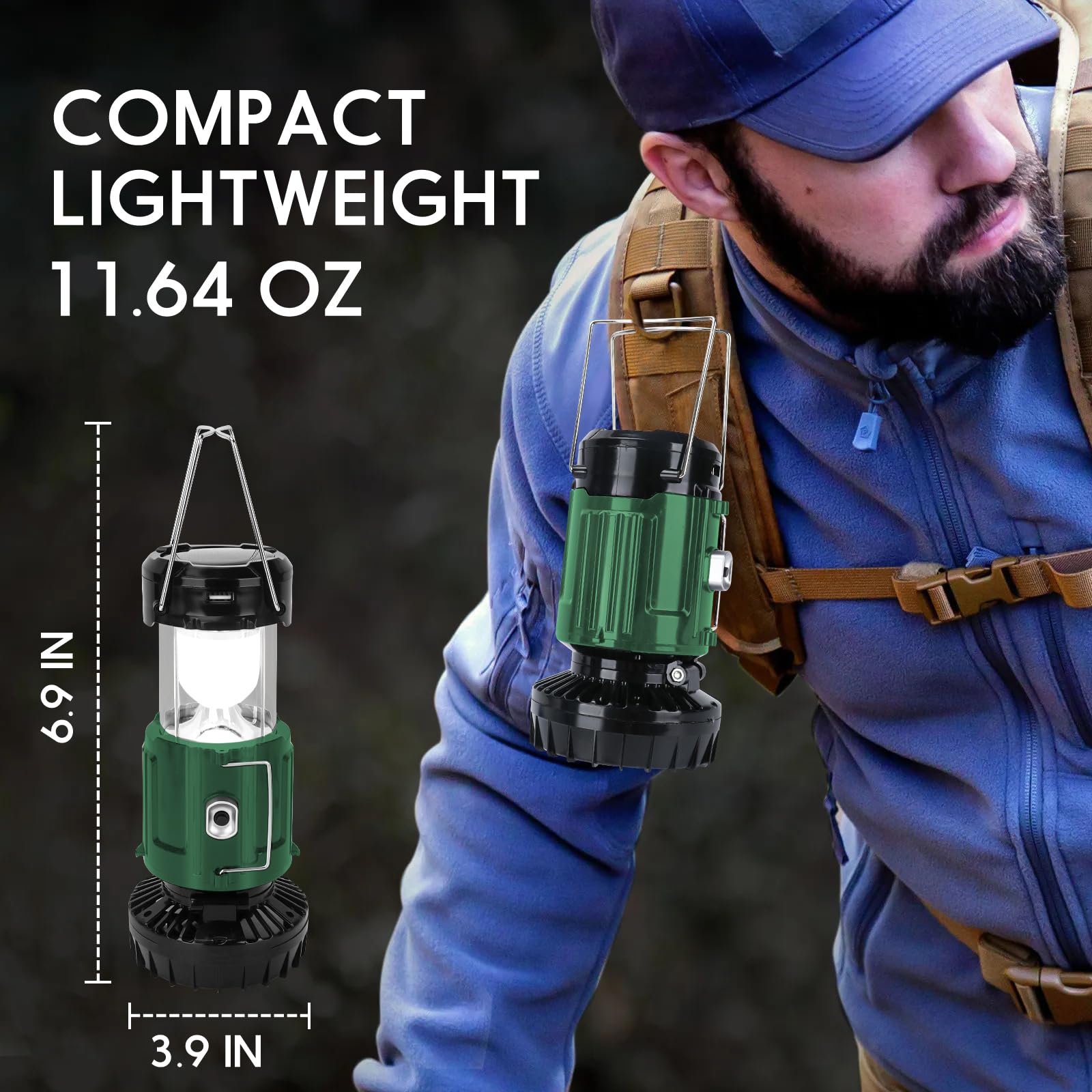 BUGPASS Solar Camping Lantern with Fan, Rechargeable, Battery Operated, Green, Model: Lanterns for Power Outages