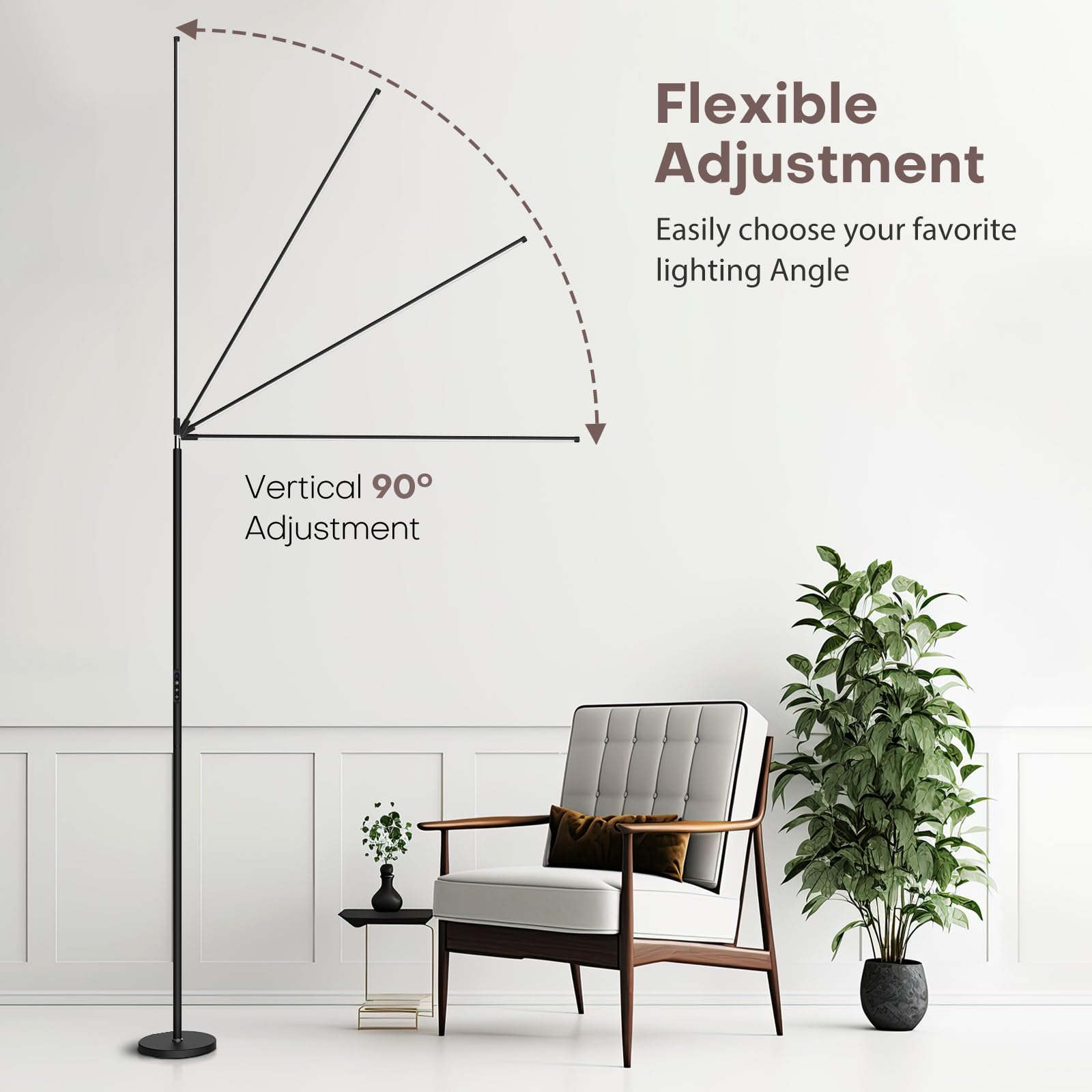 SAMPHON LED Floor Lamp - Dimmable Eye-Care Standing Light for Living Room, Bedroom, Office - Black, Model SP-ML316-B