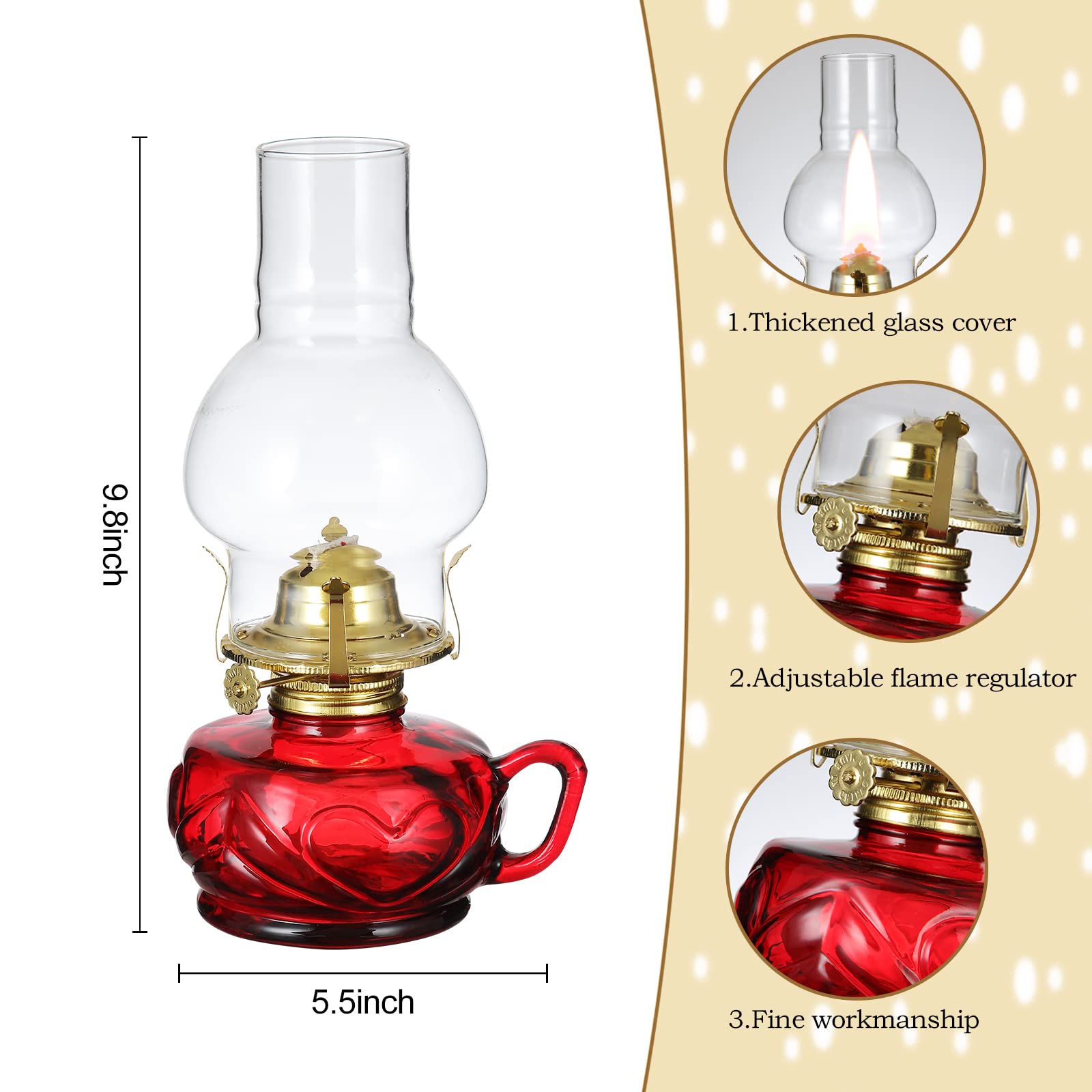 Dnrvk Vintage Red Kerosene Lamp With Handle Large Color Glass Oil Lamps For Indoor Use Decorative Indoor Oil Lamp Hurricane Lamp Lantern For Tabletop Decor Emergency Lighting