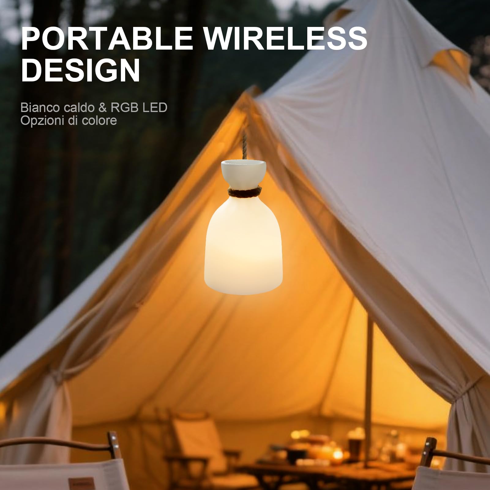 uuffoo Portable LED Camping Lantern - Waterproof, Rechargeable, Multi-Color & Warm White, 2-Pack, Model PBG-1218B, Plastic