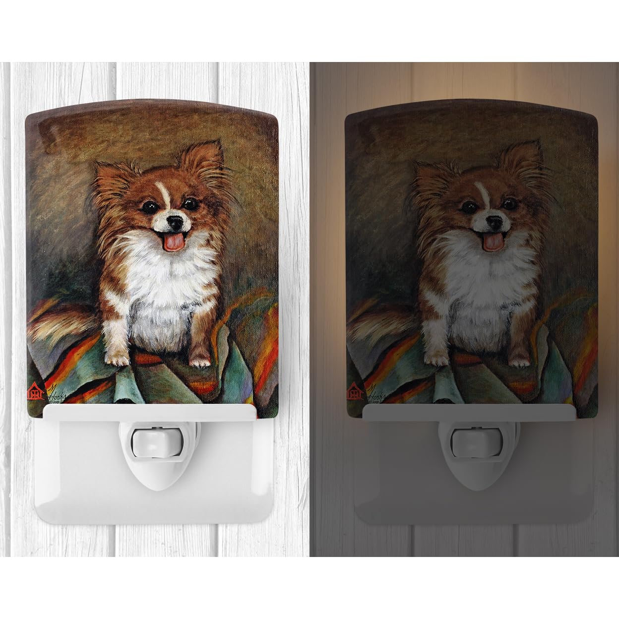 Carolines Treasures Night Light, Ceramic, 6x4x3in, MH1039CNL, Cecilia Chihuahua Long Hair, UL-Certified for Bedroom, Bathroom, Nursery