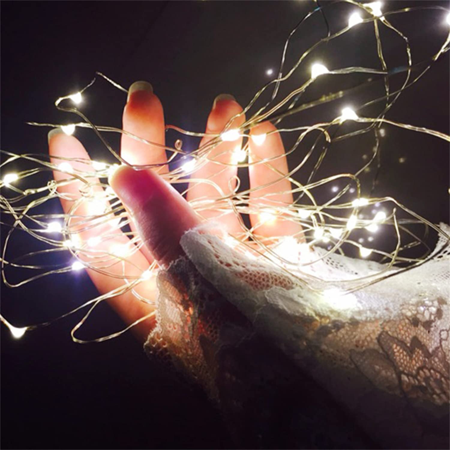 MAY CLAFFY 33ft 100 LED Fairy Lights - Cold White Firefly Twinkle String Lights for Indoor/Outdoor, 8 Modes, USB Powered, 2 Pack