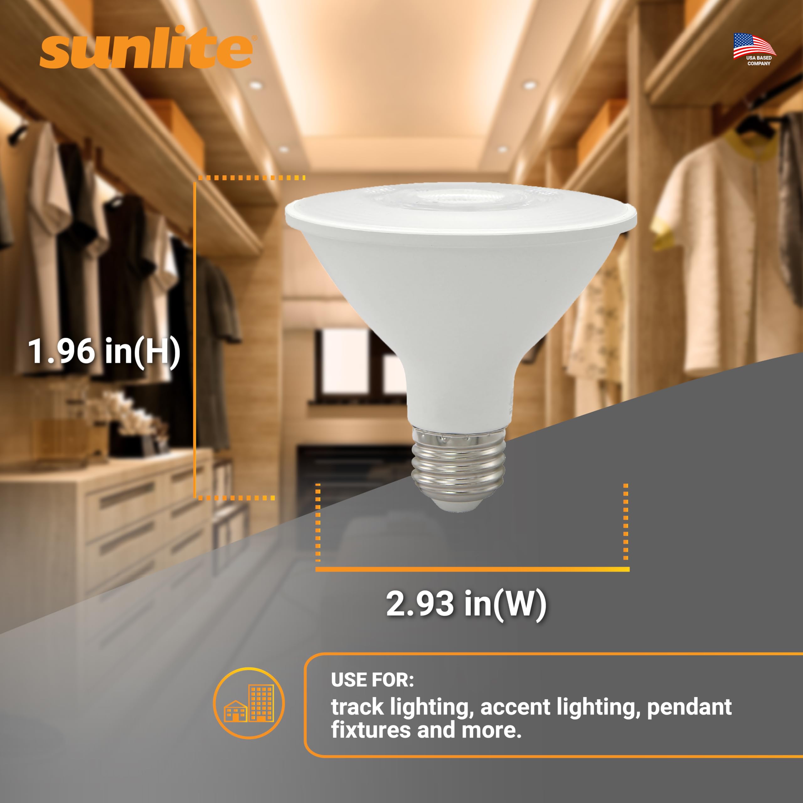 Sunlite Reflector Par30 Led Bulb  Spotlight  9W (75W=)  750 Lmns  Medium E26 Base  90 Cri  Dimmable  Decorative Track Lighting Use  Etl  Title-20 Compliant  Bulk  24 Pack  30K-Warm White