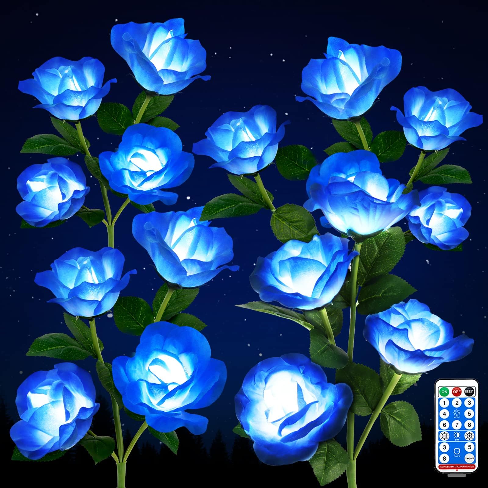 Solar Rose Lights Outdoor, 4 Pack Solar Flower Garden Lights with Remote Control, 8 Modes, Waterproof Solar Powered Garden Decor