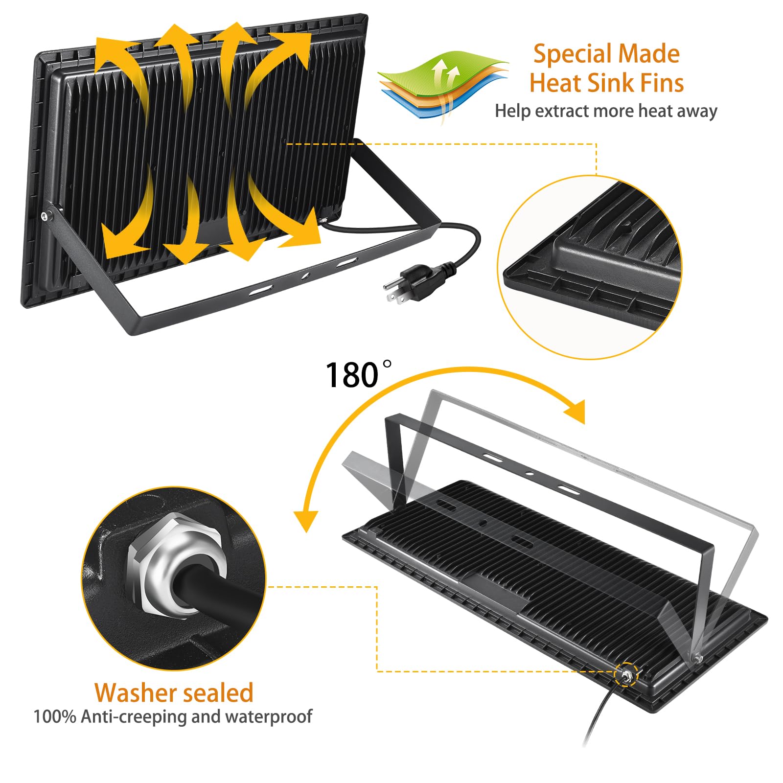 YANYCN 500W LED Flood Light, 58600LM Super Bright, IP66 Waterproof, 5000K Daylight for Sports Fields and Stadiums