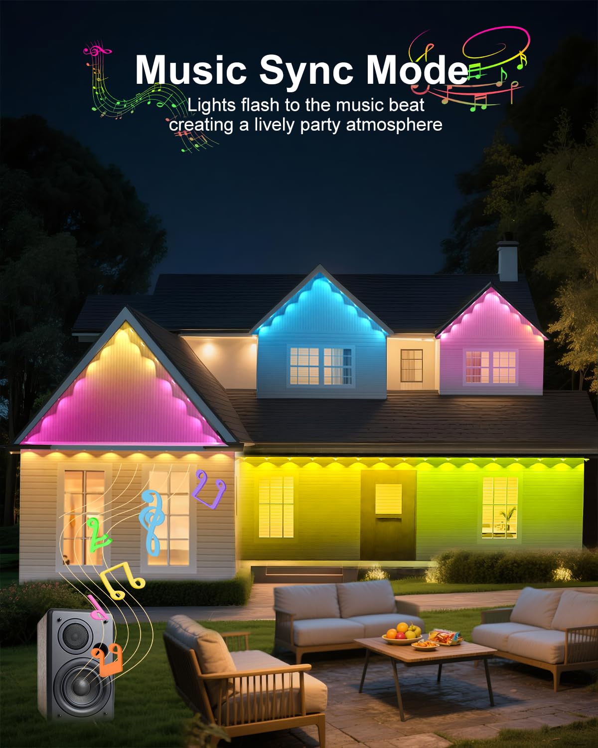 Tropwellhouse 200ft RGB Smart LED Eave Lights, IP67 Waterproof, Remote & APP Control, White, Model YM2025-2 for Outdoor Decor