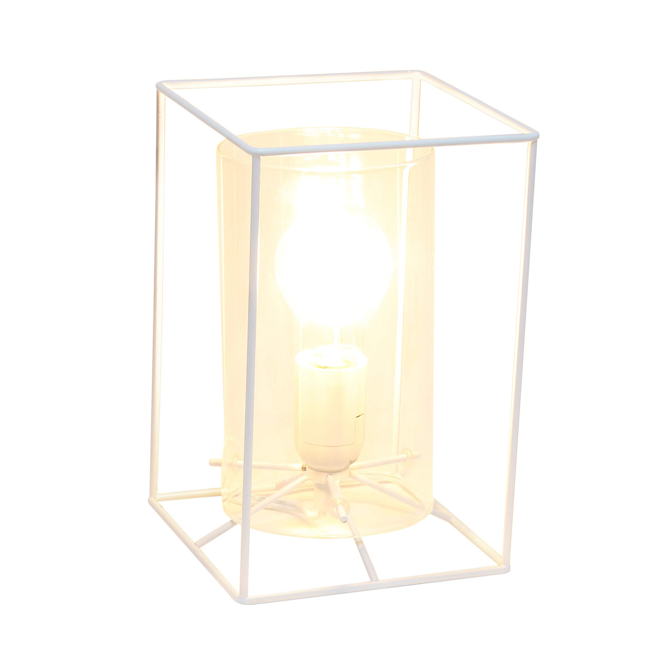 Elegant Designs Small Table Lamp, Metal and Glass, 9in Height, White and Clear, Model LT2069-WHT