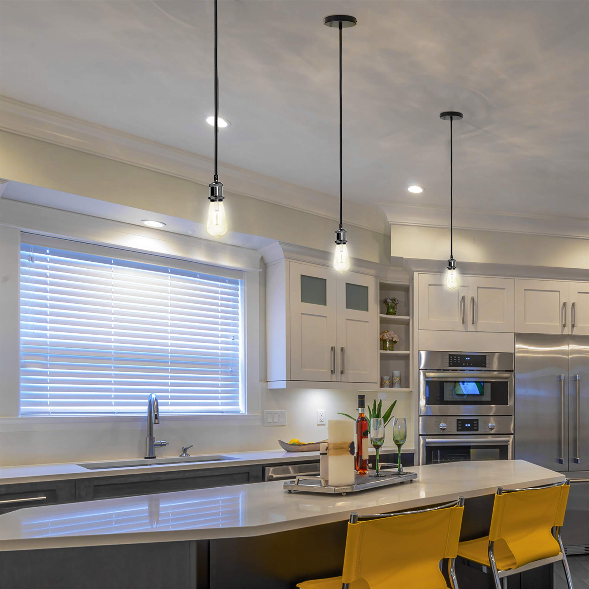 JACKYLED Pendant Light Kit - Adjustable Black Woven Fabric Cord, Copper E26/E27 Socket, UL Listed, Pearl Black, Model bfa43cad-2aca-4683-96