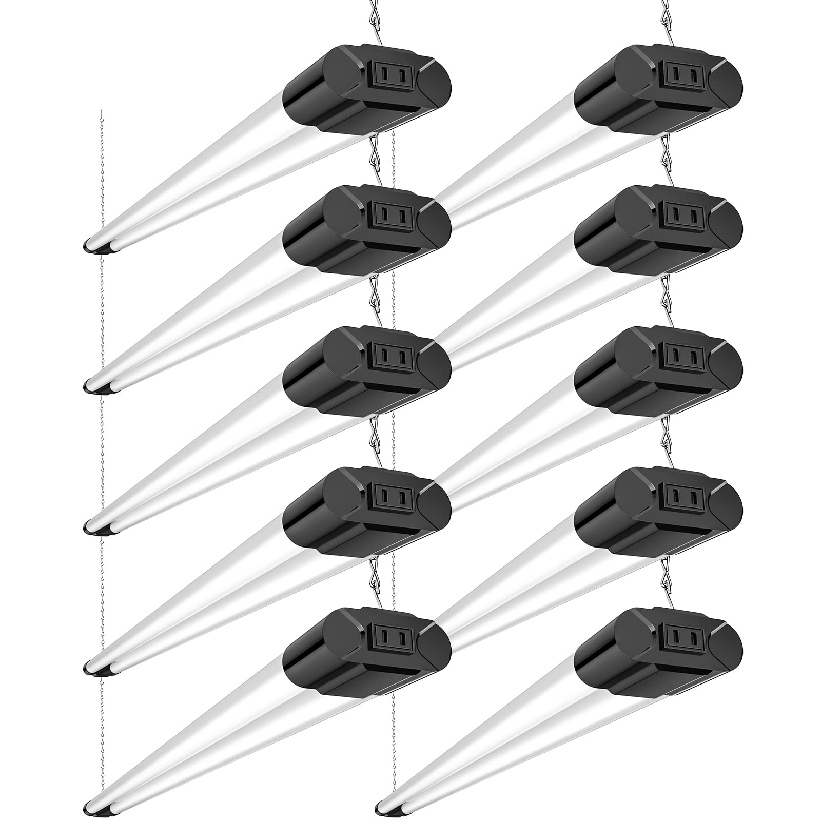 BBOUNDER Linkable LED Utility Shop Light 10 Pack, 4FT, 5000K Daylight, Black, Surface + Suspension Mount