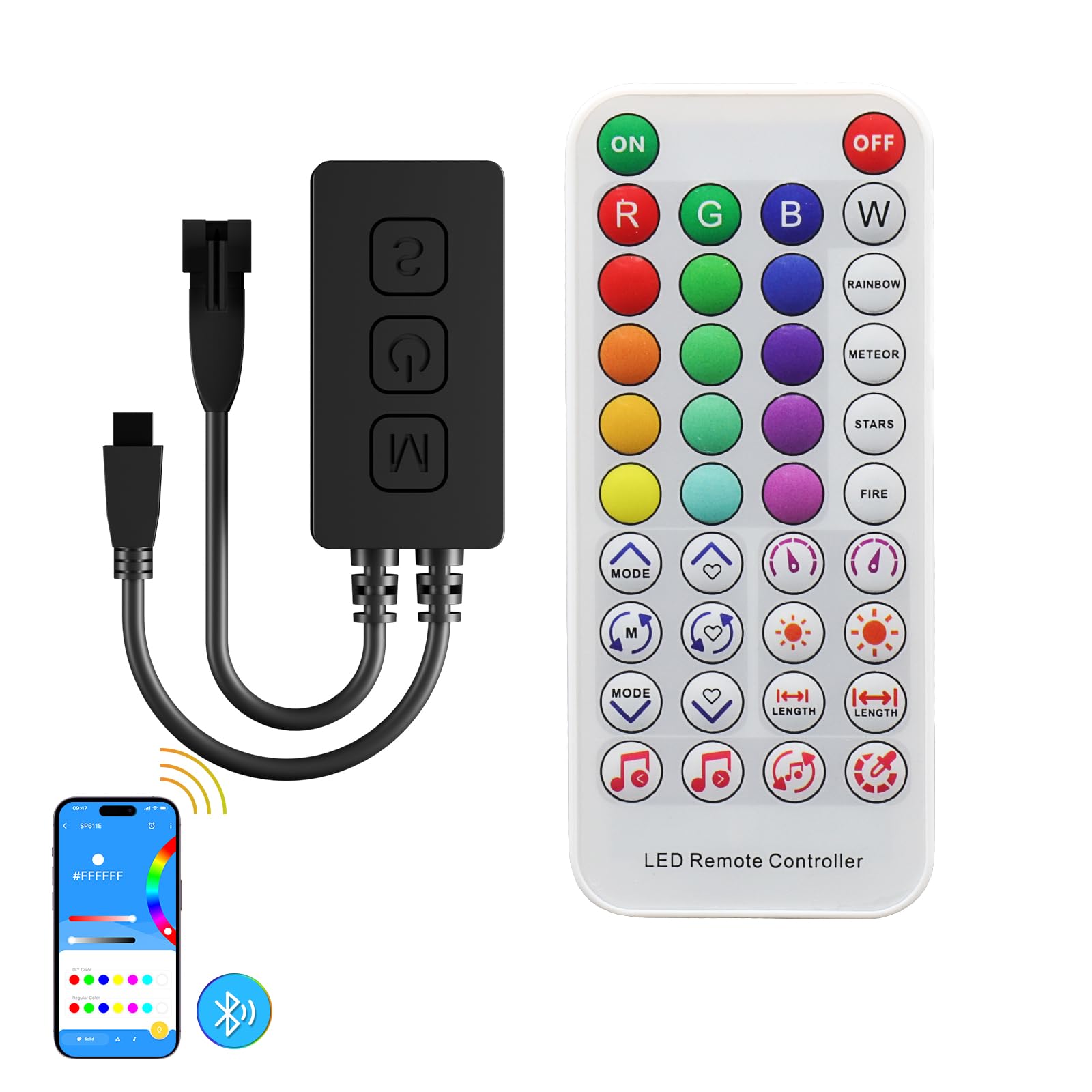 Gingsow Bluetooth Music LED Controller SP611E for WS2812b WS2811 RGB LED Strips, APP/IR Remote, DC5V-24V